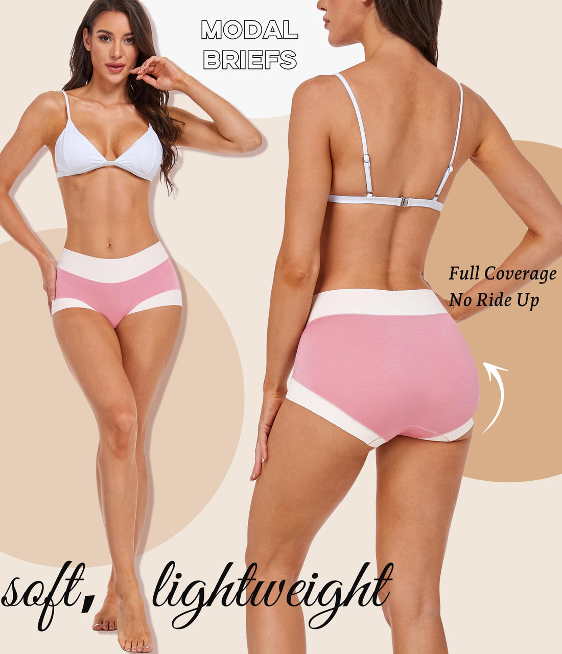 ANLIQI Women's Modal High Waisted Briefs,Soft Breathable Full Coverage Underwear Pack Moisture Wicking Ladies Panties