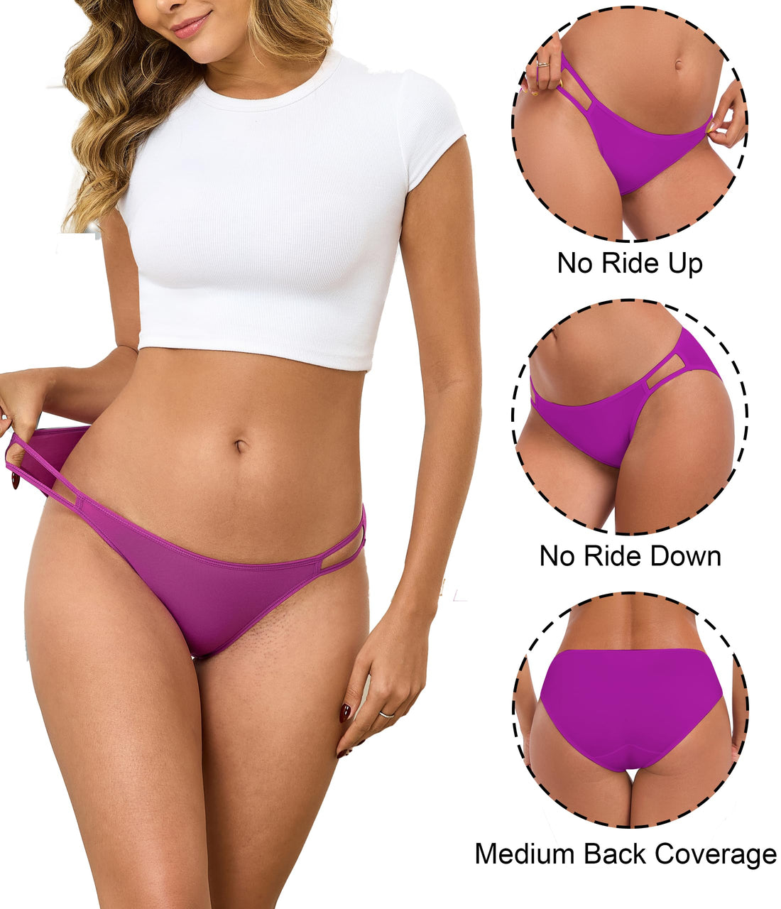 ANLIQI Women's High Cut String Bikini Panties Modal Comfort Breathable Stretch Bikini Underwear Soft Plus Size Underwear