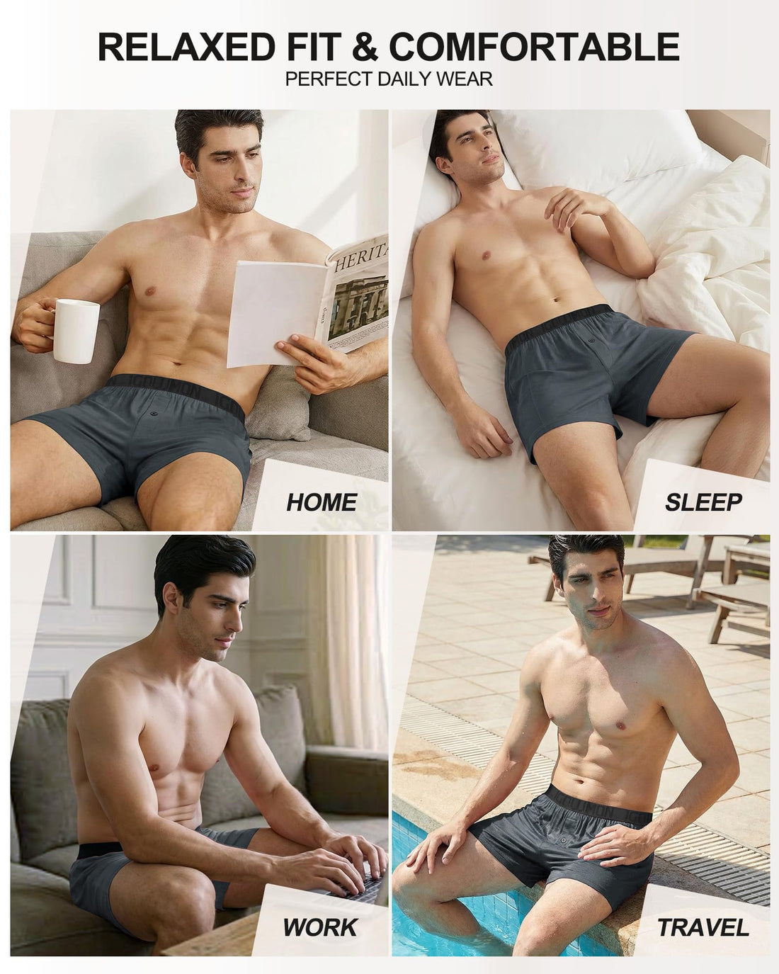 IGOLUMON Mens Boxer Shorts Underwear Soft Breathable Bamboo Rayon Boxers for Men Relaxed Fit Boxers with Button Fly 5 Pack