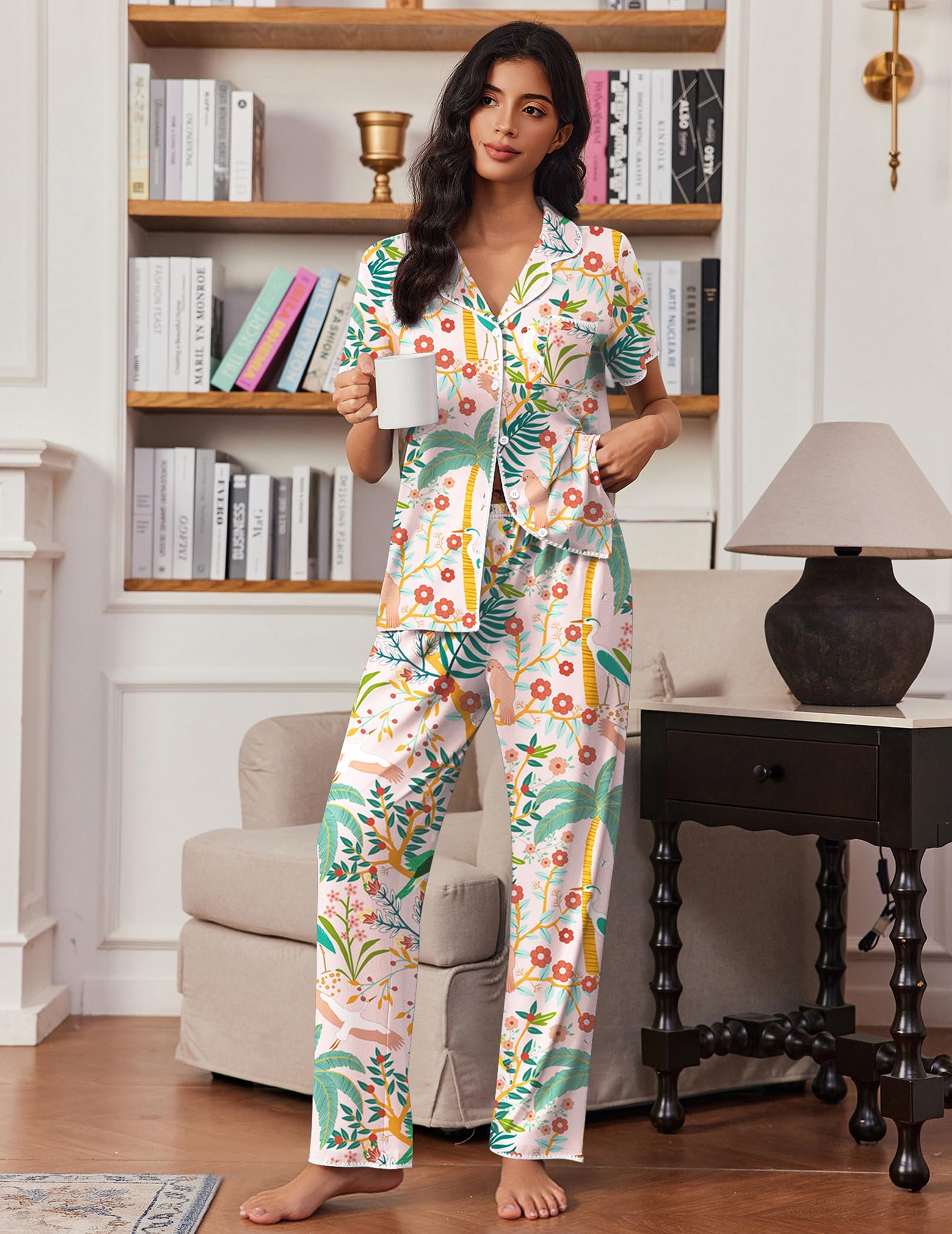 Ekouaer Pajamas for Women Set Button Up Soft Pjs Short Sleeve Lounge Sets