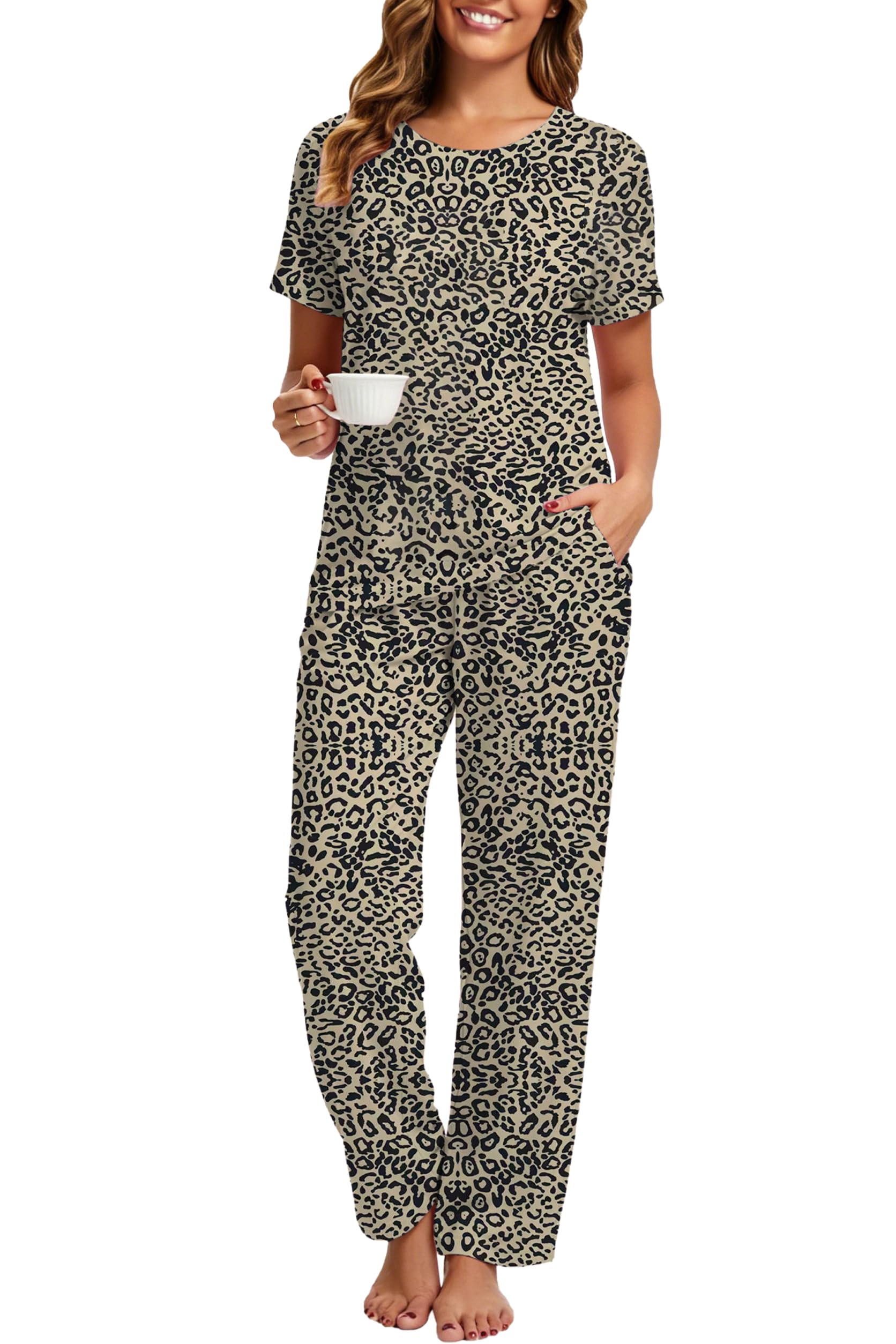 2 Piece Pjs Set For Womens Pajamas Lounge Set Long Sleeve Joggers Pants Sleepwear with Pockets