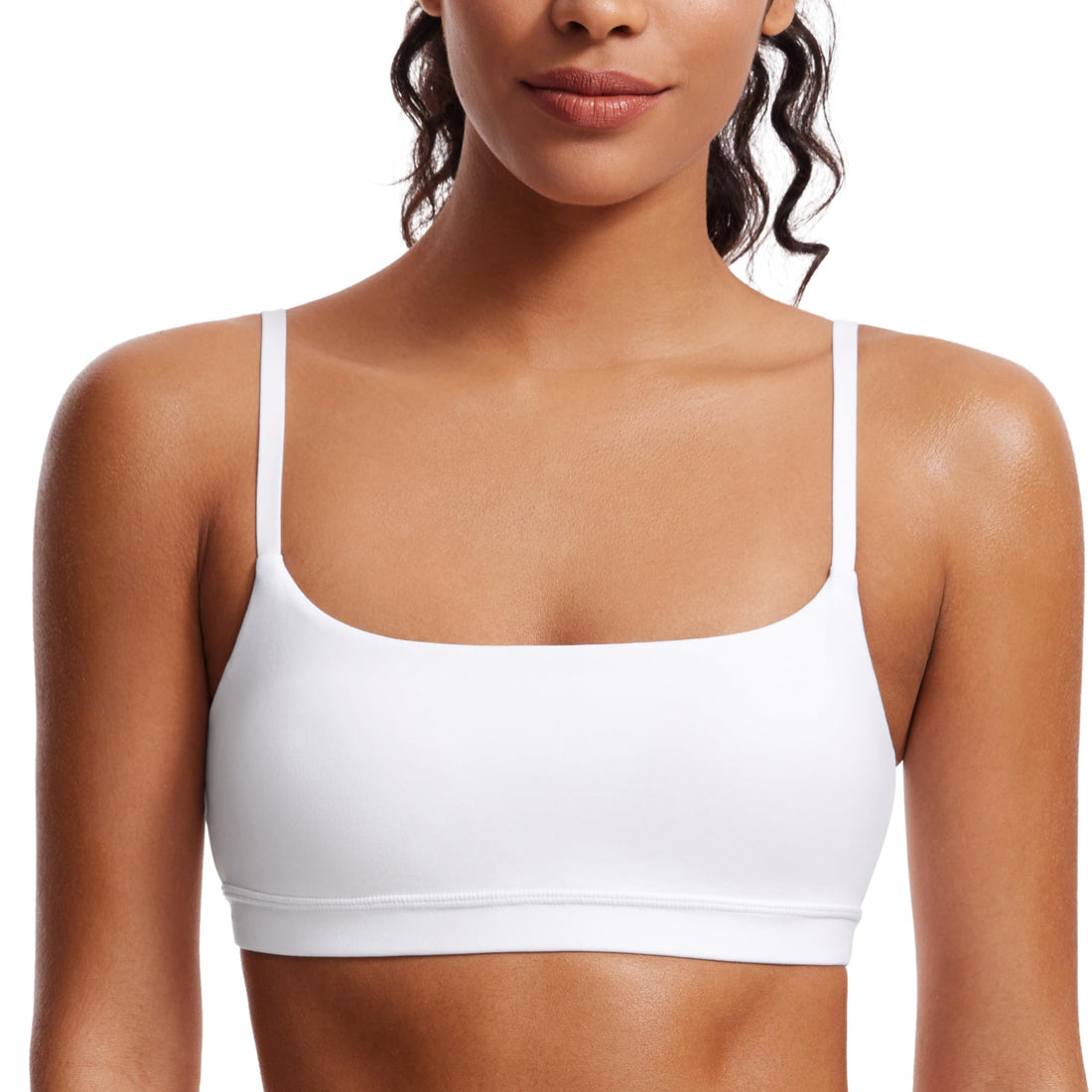 CRZ YOGA Butterluxe Scoop Neck Sports Bras | Light Support, Removable Pads, Yoga, Extremely Soft, U Back, Adjustable Spaghetti Straps, for Women
