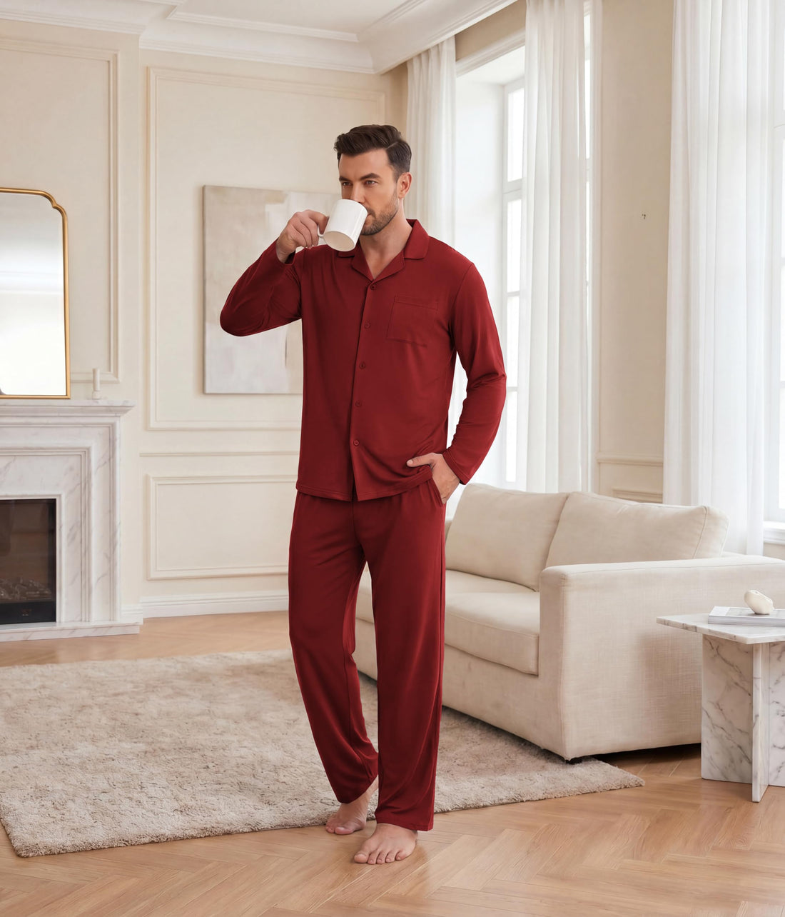 Ekouaer Mens Pajamas Set Long Sleeve Button Down Pjs Long Pants with Pocket