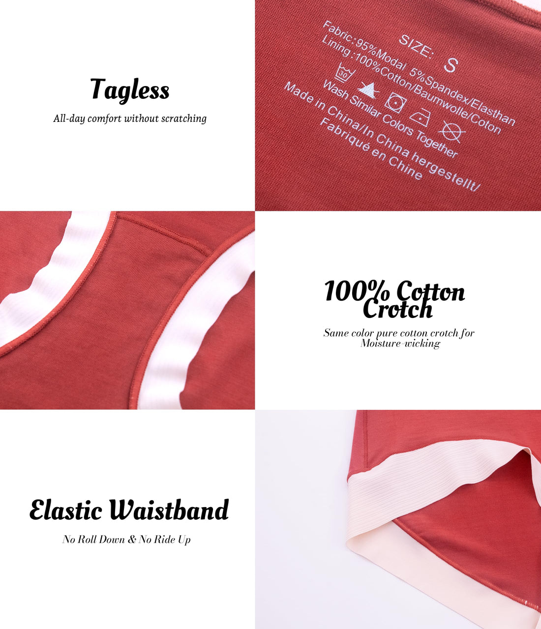 ANLIQI Women's Modal High Waisted Briefs,Soft Breathable Full Coverage Underwear Pack Moisture Wicking Ladies Panties