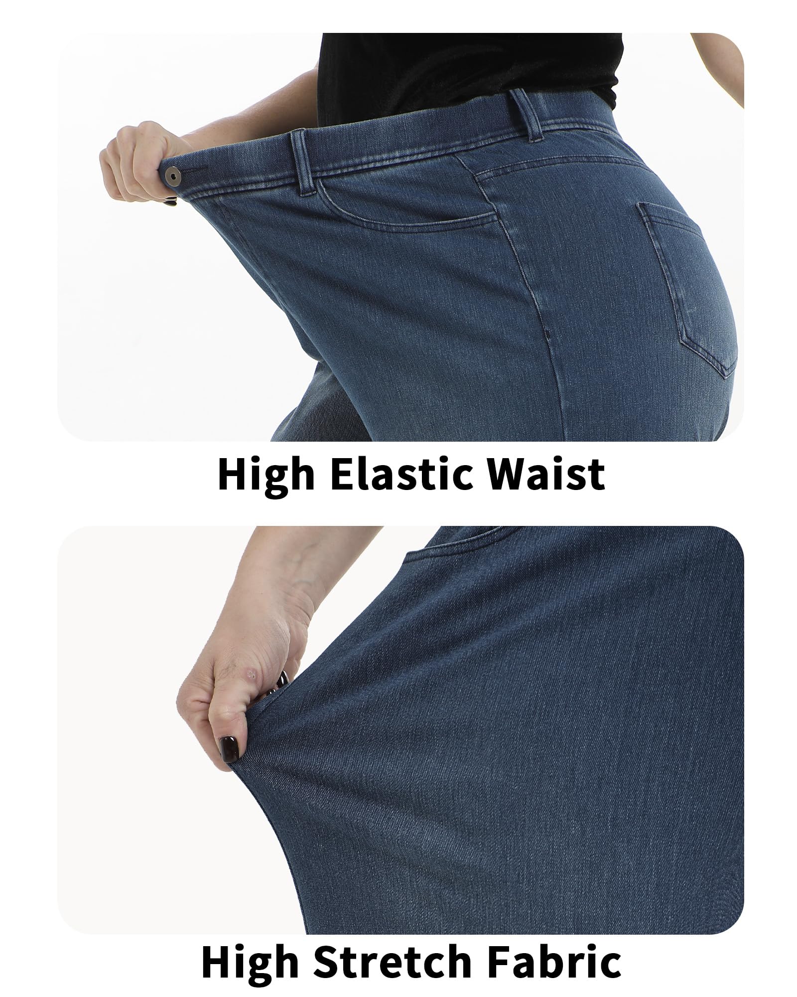Pull On Jeans for Women Wide Leg High Waisted Stretch Baggy Jeans Casual Trendy Straight Denim Pants (with Plus Size)