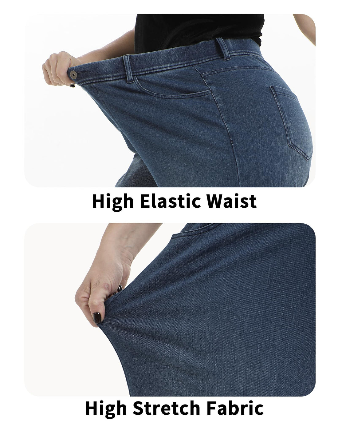 Pull On Jeans for Women Wide Leg High Waisted Stretch Baggy Jeans Casual Trendy Straight Denim Pants (with Plus Size)