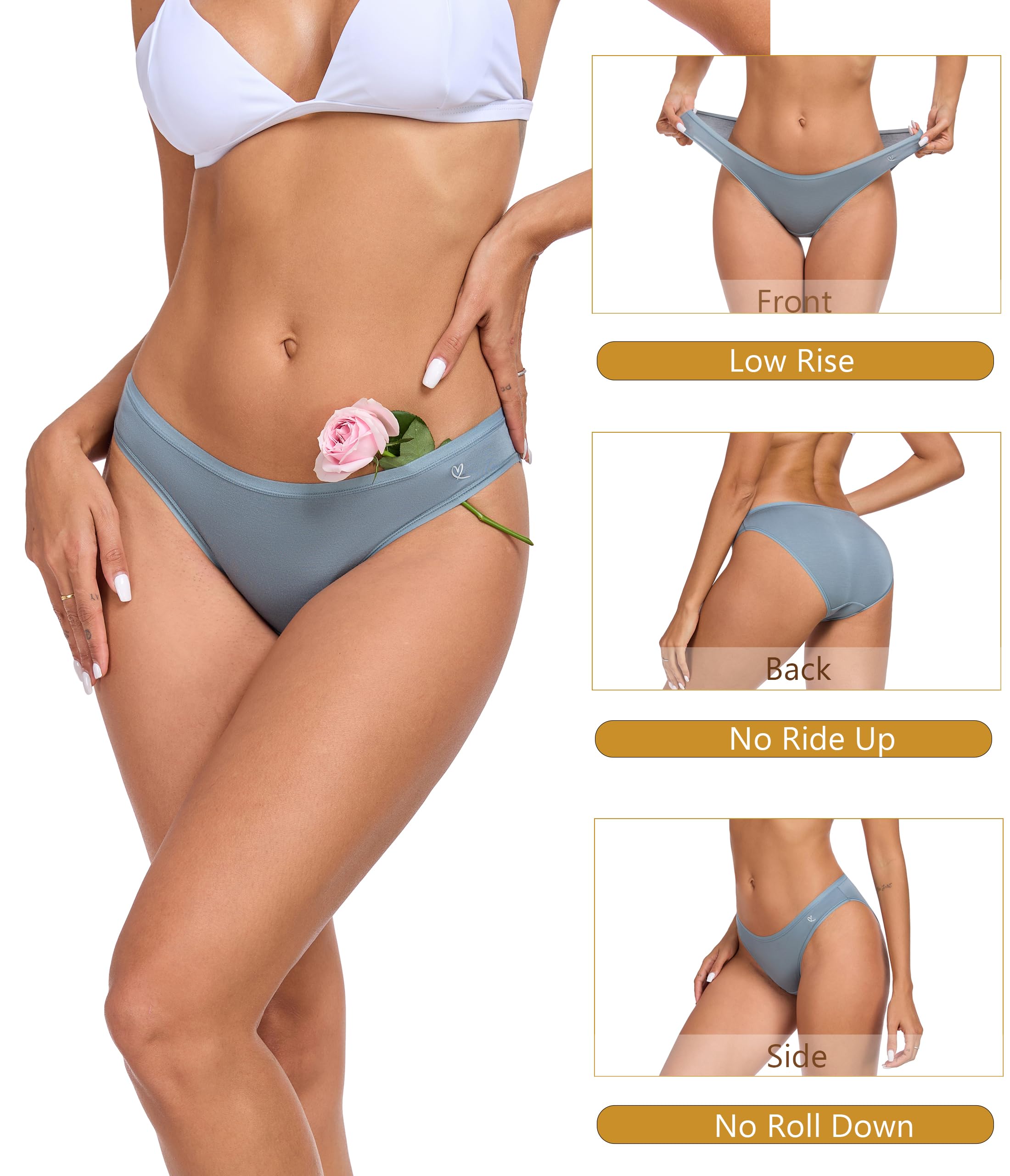 ANLIQI Modal Underwear Women Supersoft Bikini Panties for Women Pack Hi Cut Hipster Breathable Comfy Stretchy Ladies Undies