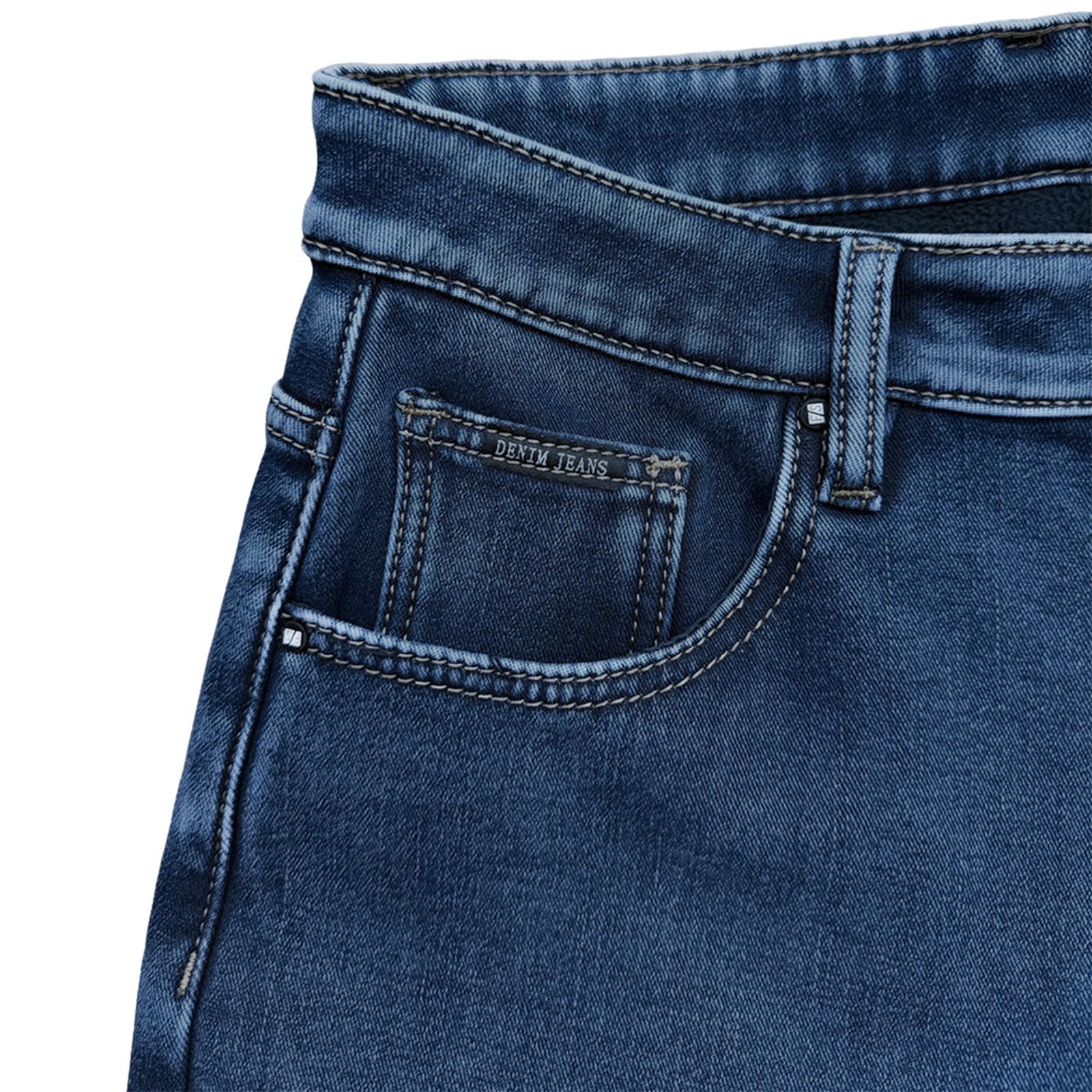 Fleece Lined Jeans Men Winter Stretch Denim Warm Pants Loose Casual Jeans