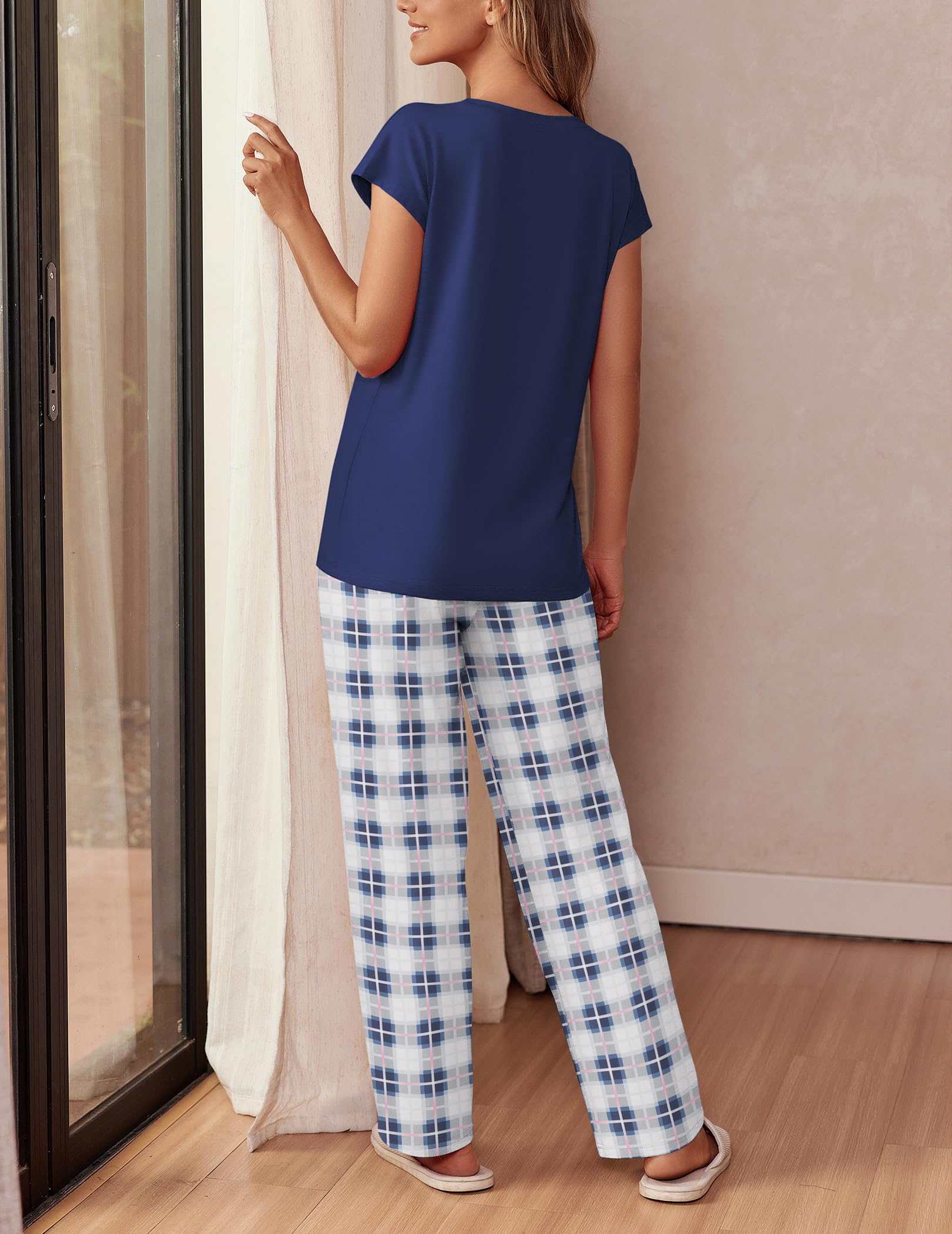 Ekouaer Womens Pajama Sets 2 Pcs Short Sleeve Lounge Set with Pockets