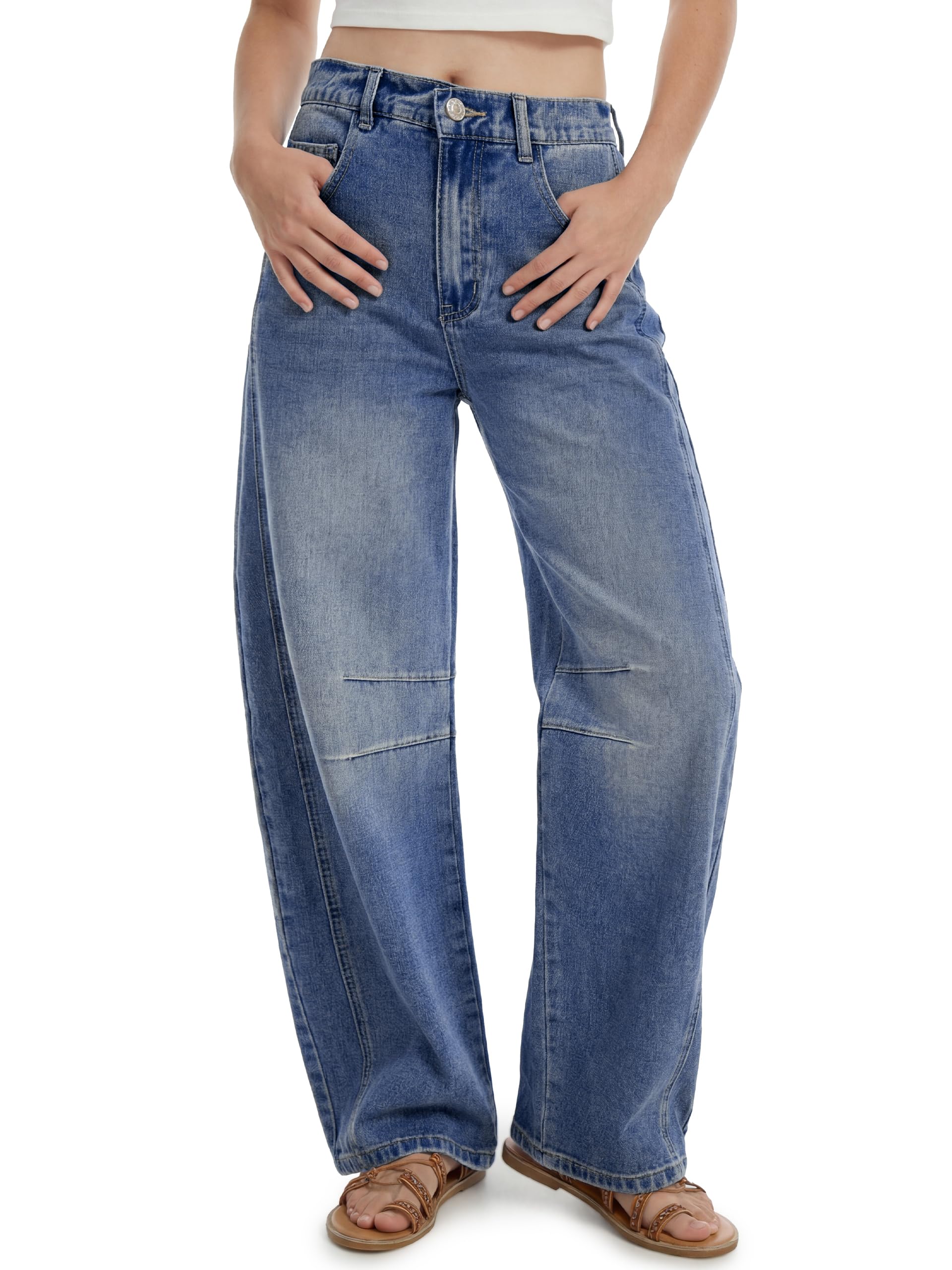 SEVEGO Womens Tall 30/32/34 Barrel Jeans Vintage Wide Leg Mid Rise Baggy Y2k Cropped Relax Fit Denim Trouser Ankle Pants
