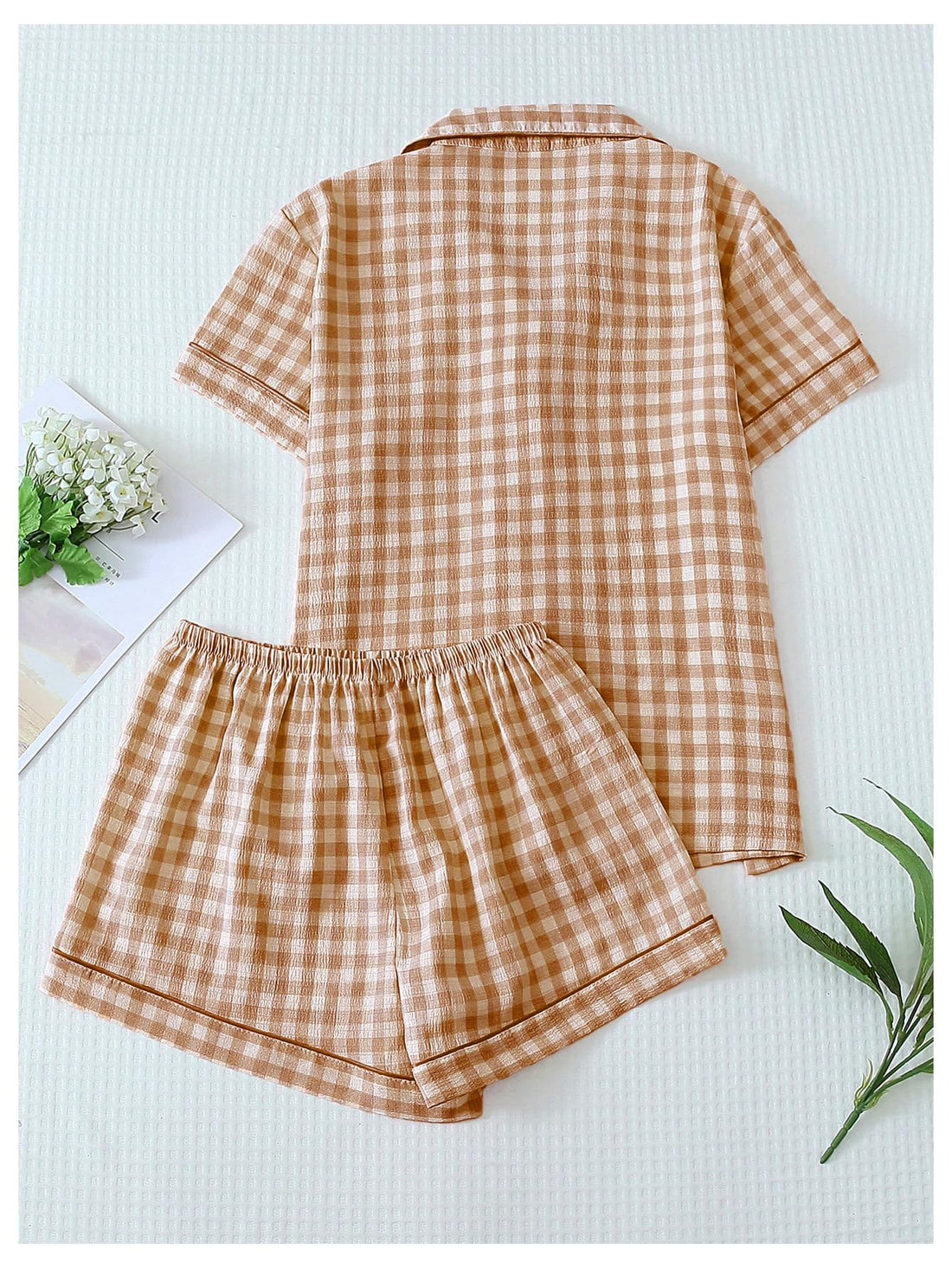 Verdusa Pajamas Sets 2 Piece Gingham Cute Button Down Shirts with Shorts