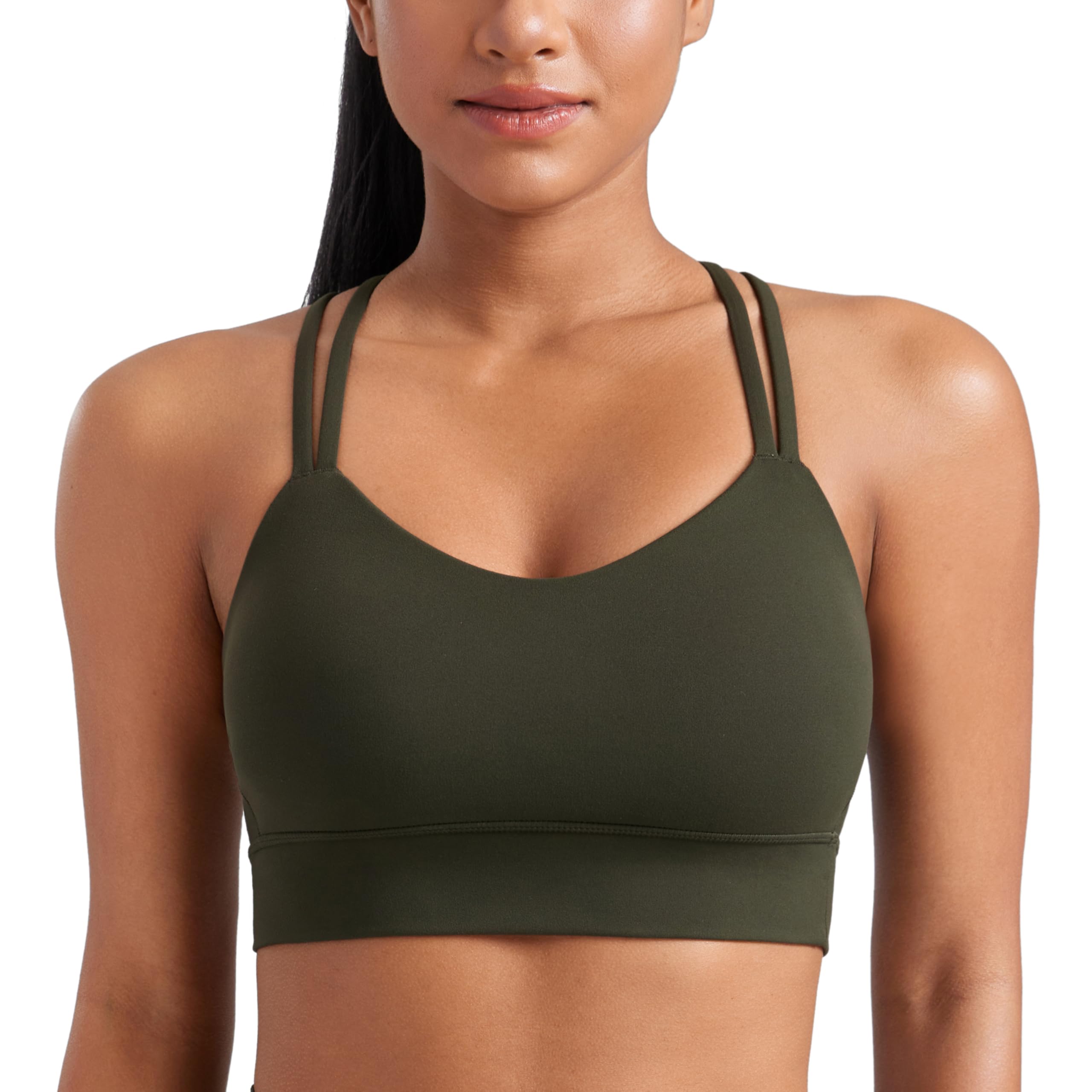 CRZ YOGA Softness Mold Butterluxe Sports Bras | Molded Cup, Light Support, Yoga, Extremely Soft, Longline, Strappy Back, Scoop Neck, for Women
