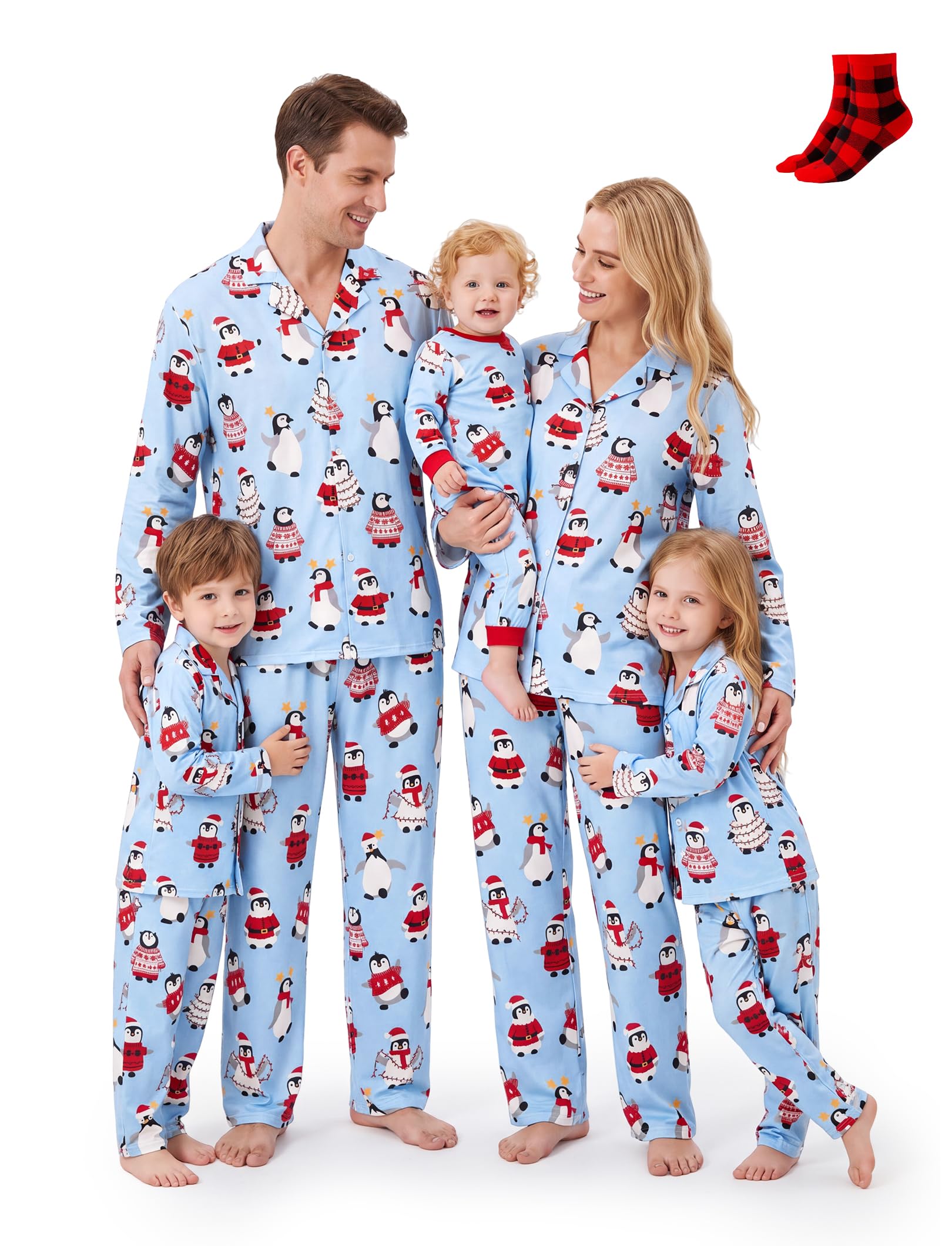 PATPAT Button Down Christmas Pajamas, Button Up Pjs for Family Christmas Party Long Sleeve Lounge Sets