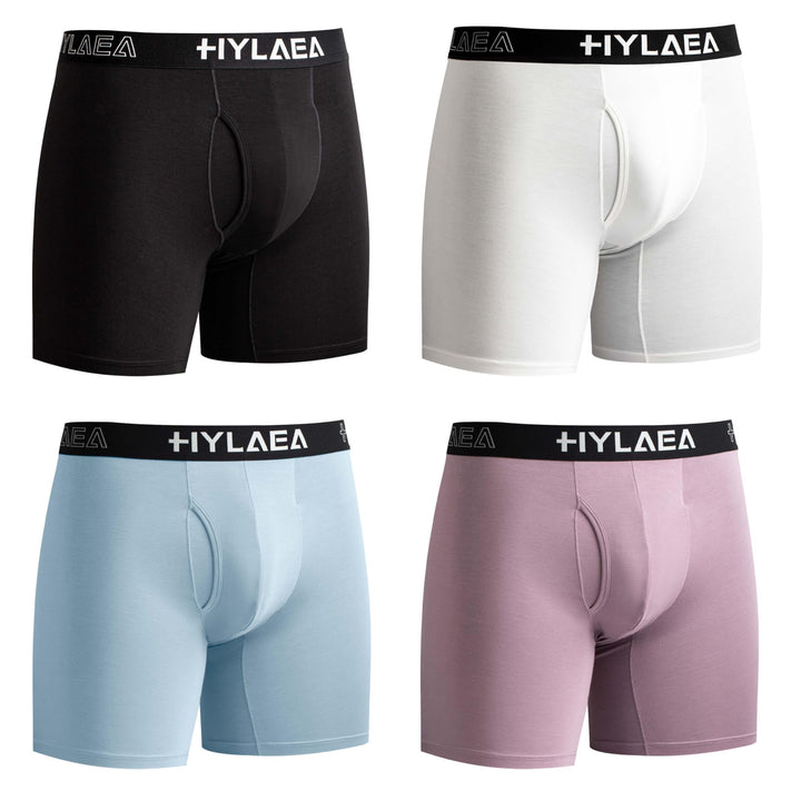 Hylaea Mens Bamboo Boxer Briefs, Breathable Moisture-Wicking Underwear | No Ride Up | 3D Pouch Support | Quick Dry | Anti-Odor | Tagless | Wide Waistband | Extended Leg Cut | Lightweight Fabric