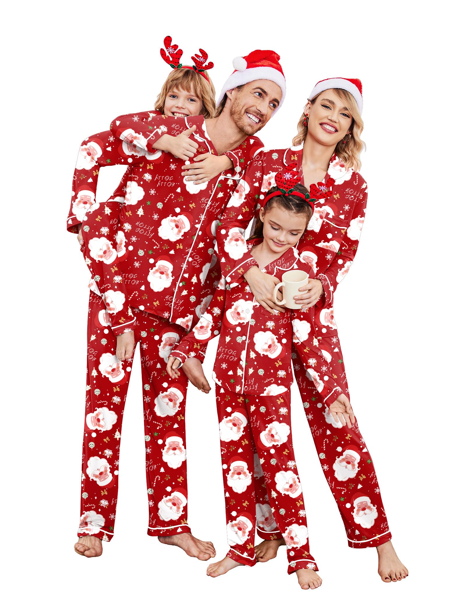 Ekouaer Christmas Family Matching Pajamas Long Sleeve Button Down Pj Set