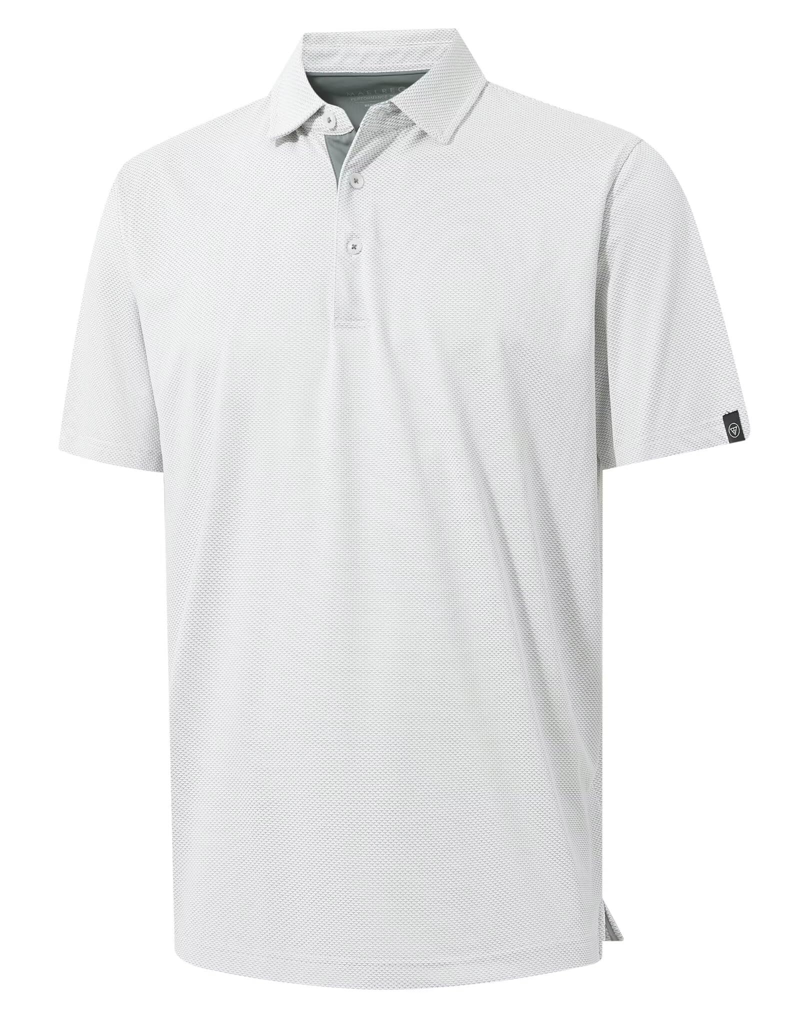M MAELREG Mens Golf Shirts Short Sleeve Performance Moisture Wicking Dry Fit Collared Jacquard Polo Shirts for Men