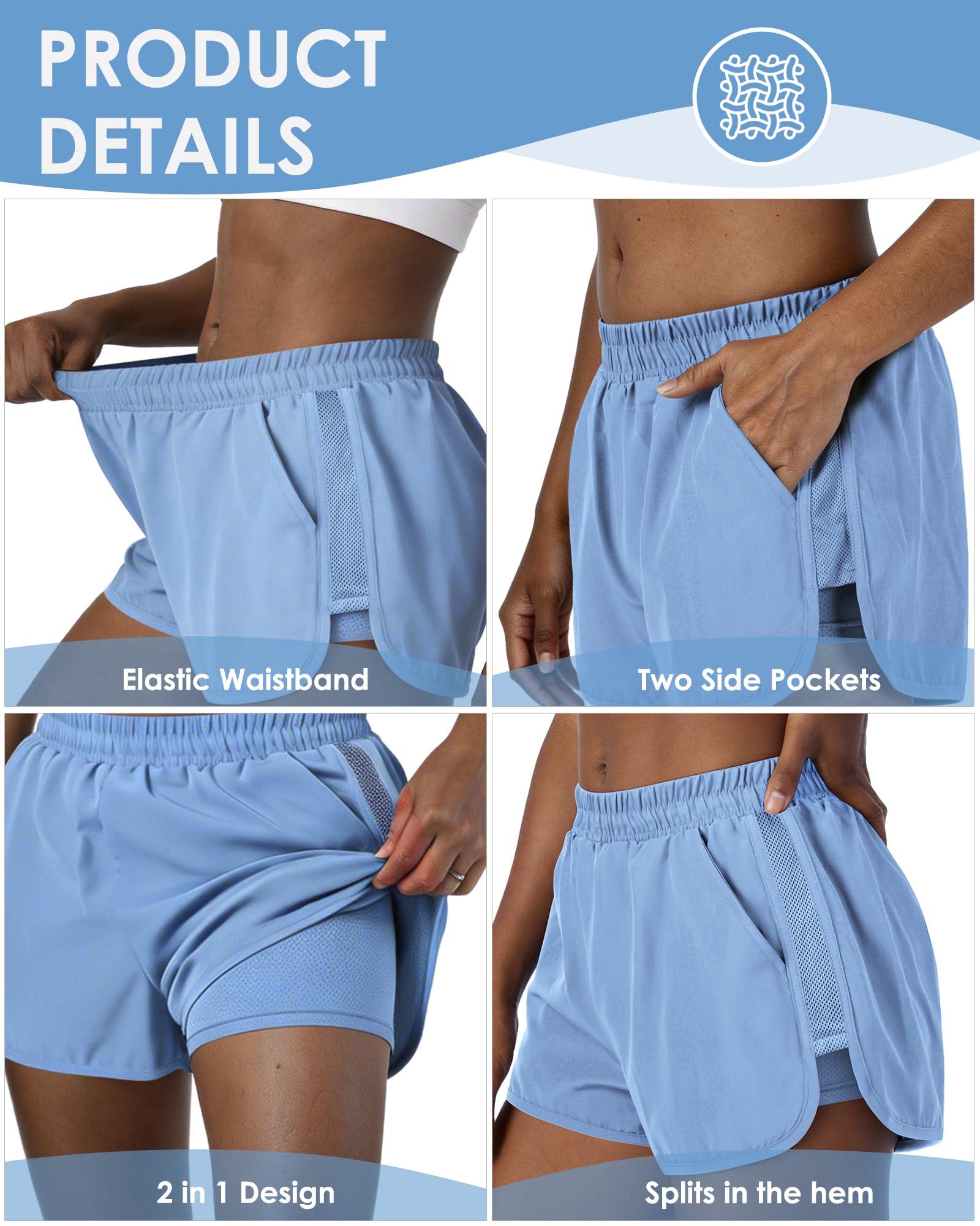 Womens Running Shorts with Liner Womens 2 in 1 Athletic Shorts Quick Dry Shorts with Pockets for Walking Gym Hiking