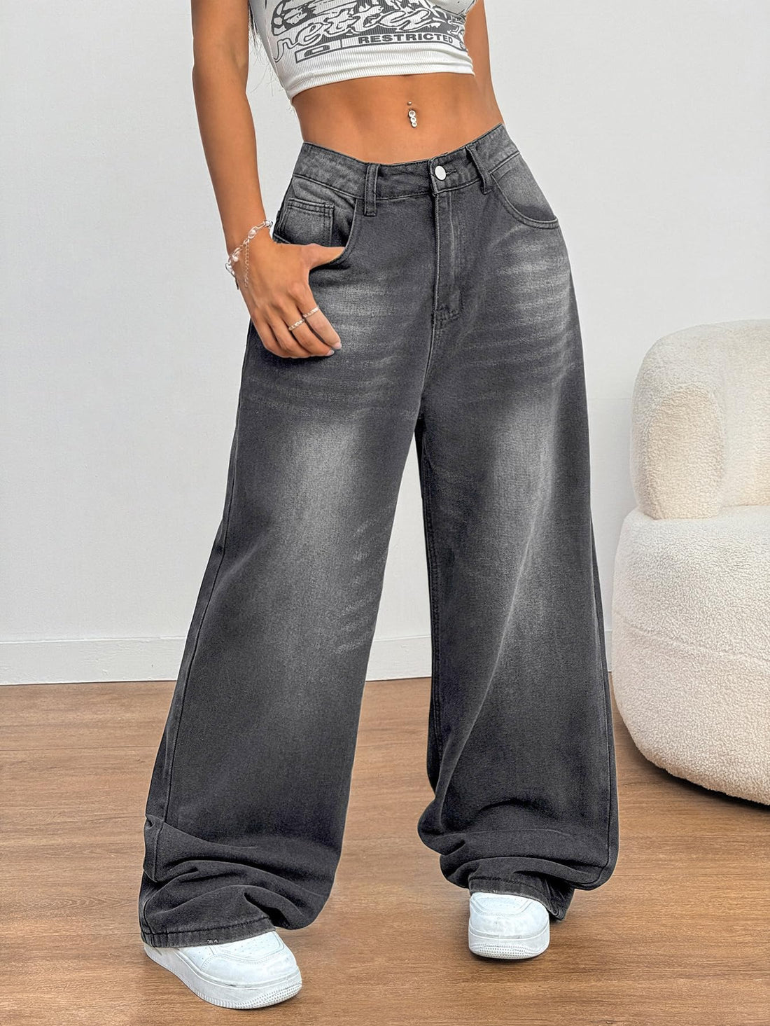Womens Baggy Jeans Wide Leg Denim Pants Y2k 90s Vintage Hip Hop Loose Long Trousers Streetwear