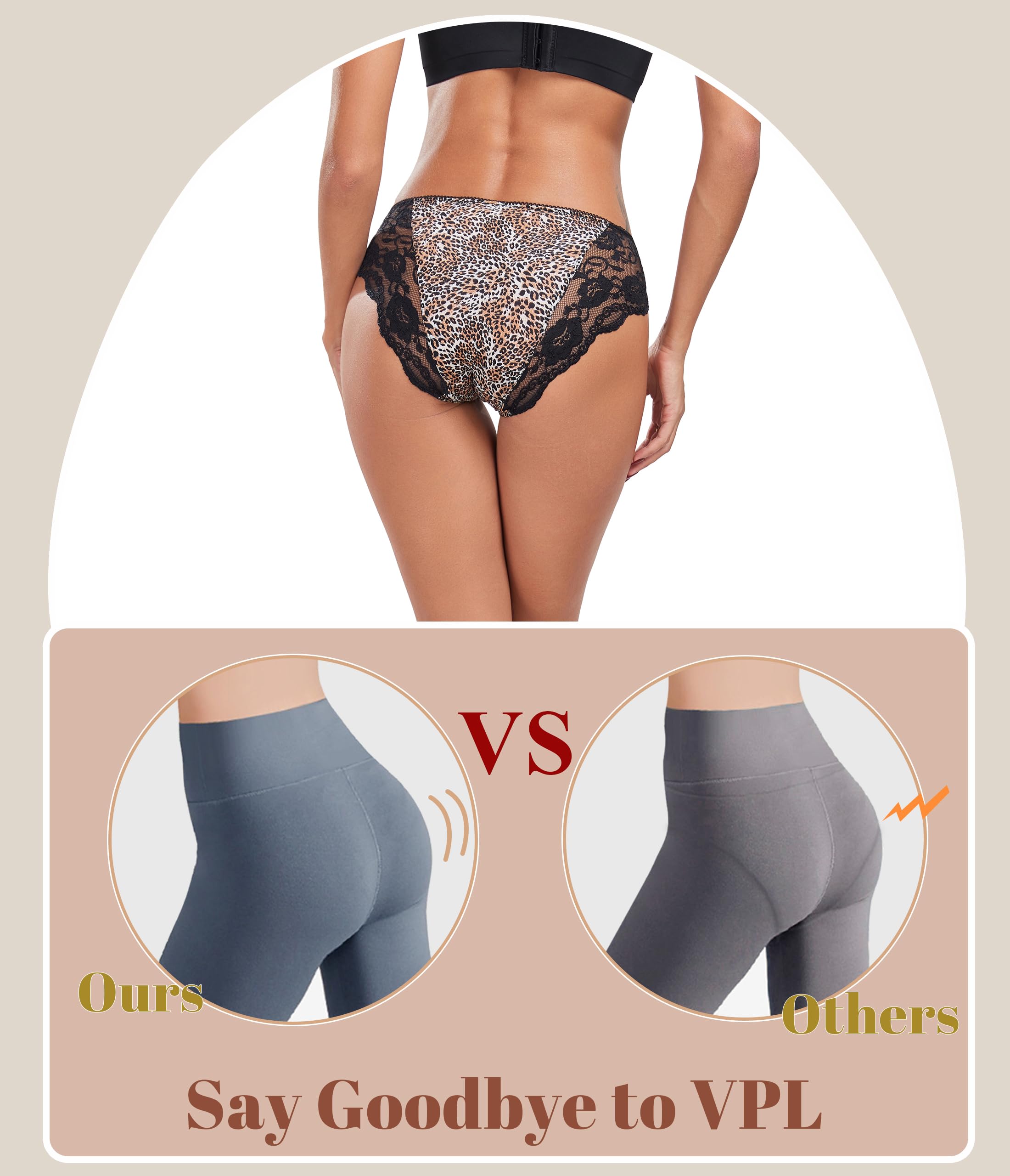 ANLIQI Leopard Print Women Underwear Lace Bikini Panties Pack Comfy Sex Hipster Soft Smooth Animal Print Brief for Ladies