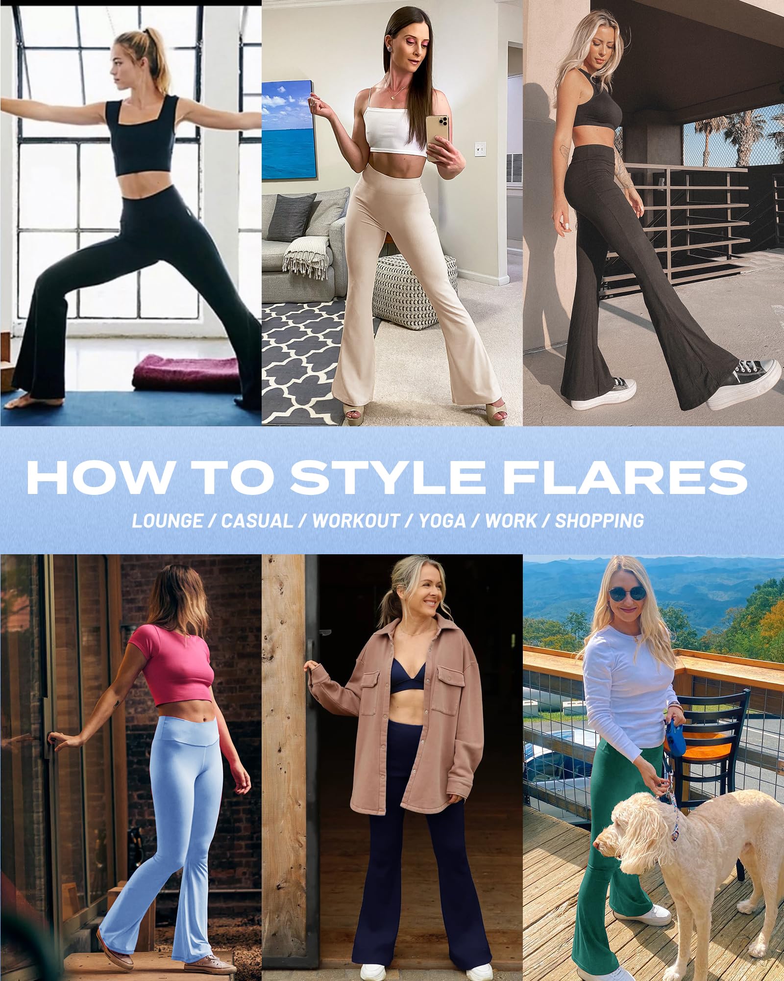 Sundwudu Black Flare Yoga Pants for Women - Soft High Waist Bootcut Leggings Tall & Long Bootleg Pants for Women