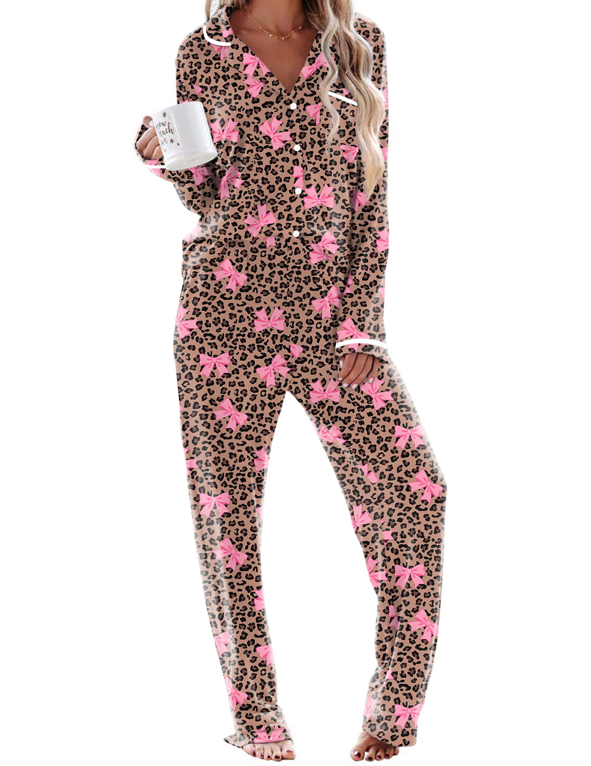 Ekouaer Womens Pajama Sets Long Sleeve Button Down 2 Piece Soft Pjs