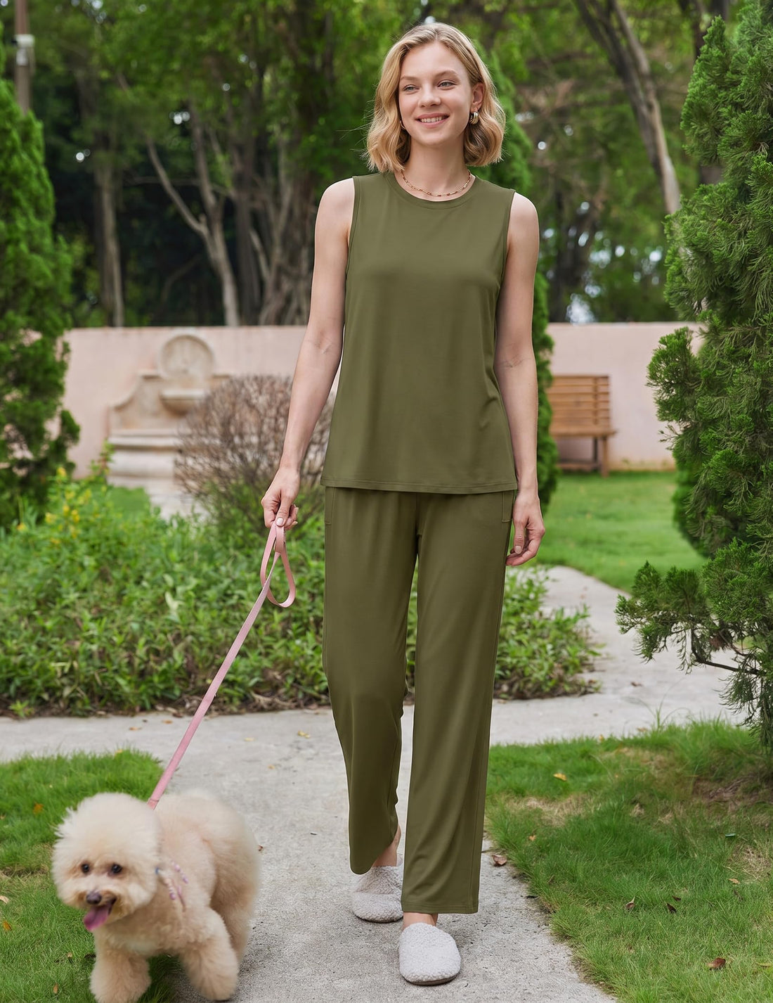 Ekouaer Pajamas for Women Set Sleeveless Lounge Set Tank Top Long Pants Pjs