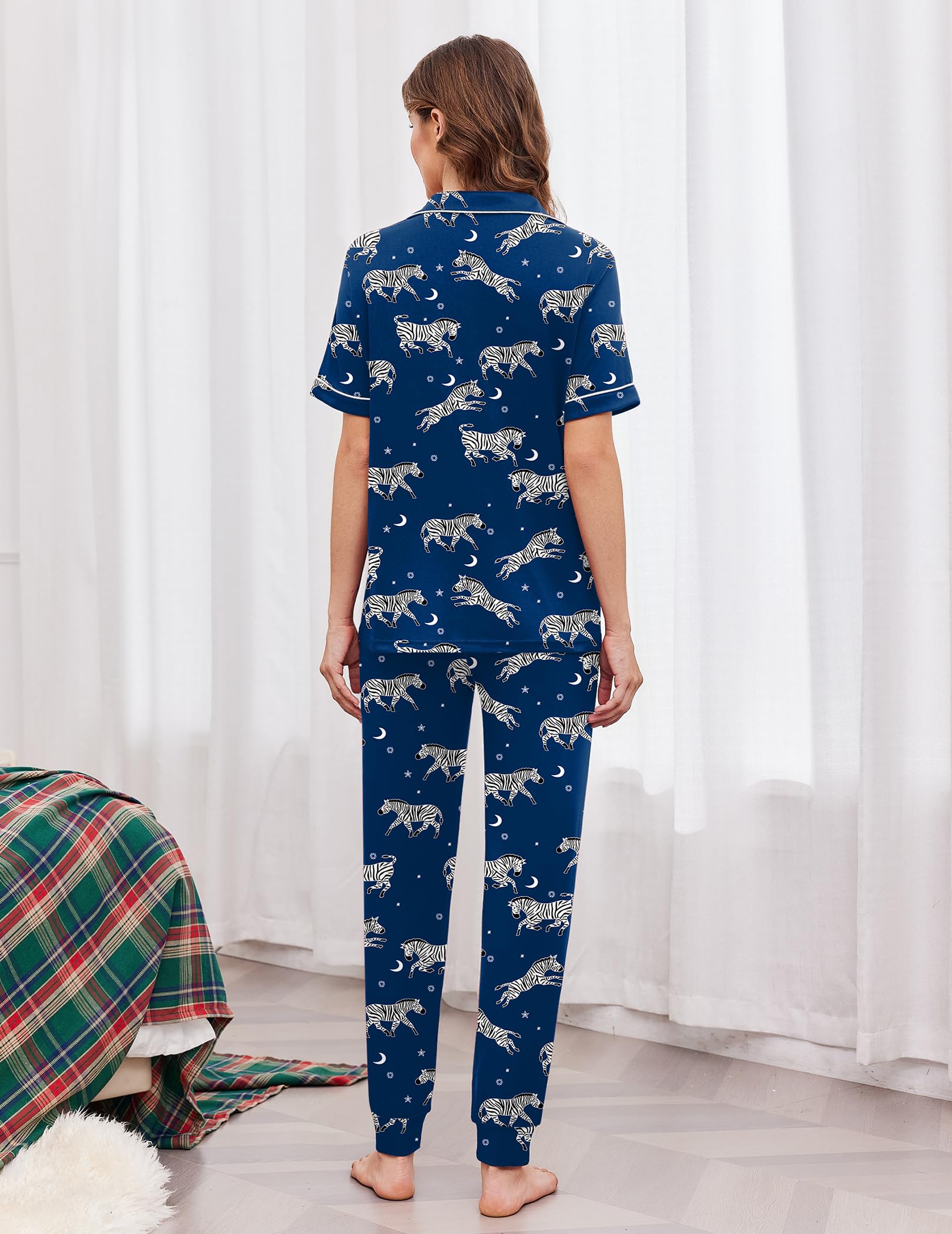 Ekouaer Women Pajama Set Short Sleeve Button Down Pjs with Jogger Pants