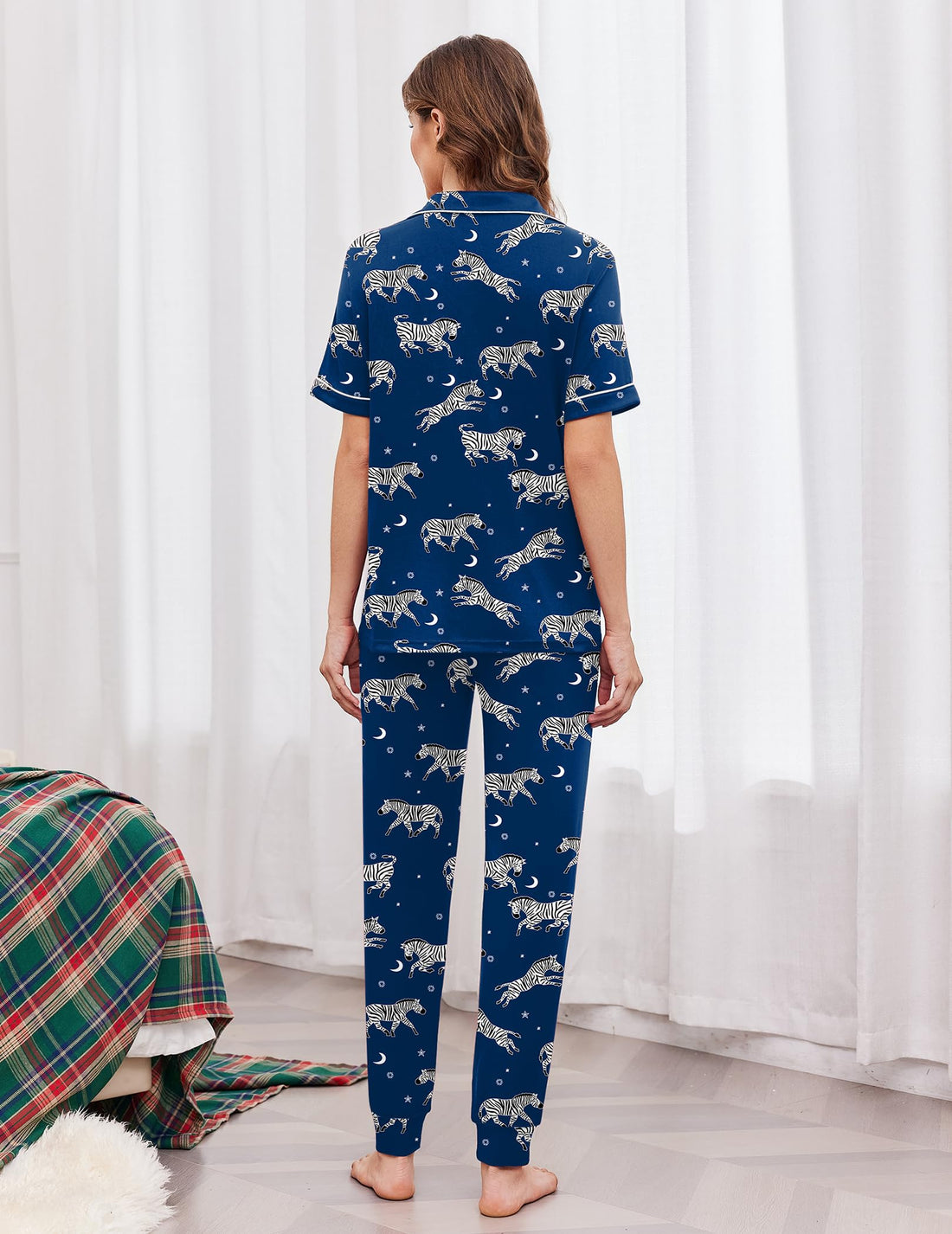 Ekouaer Women Pajama Set Short Sleeve Button Down Pjs with Jogger Pants