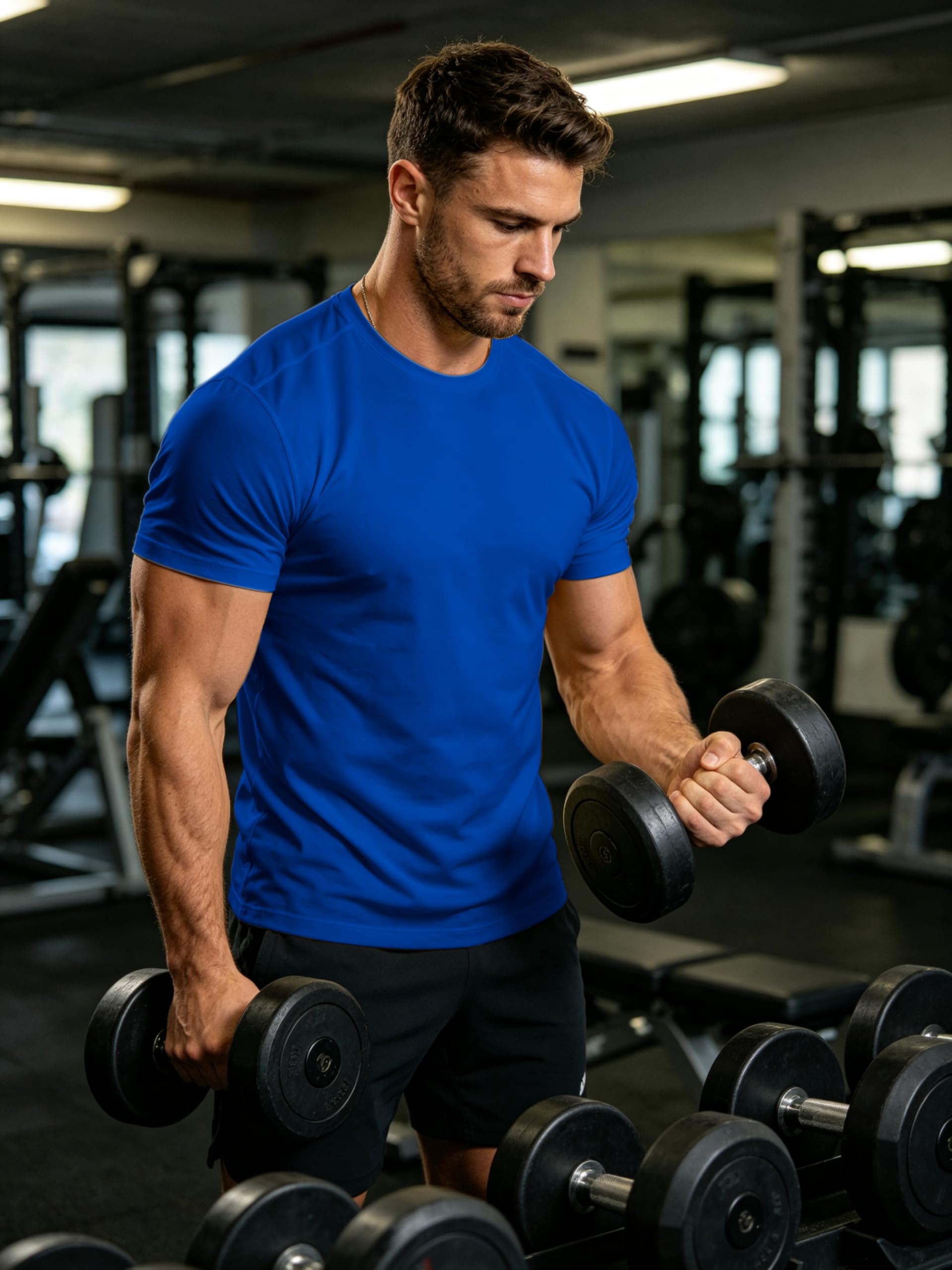 Workout Shirts Men Moisture Wicking Quick Dry Running Short Sleeve | Breathable high elasticity gym activewear tee durable lightweight athletic fit performance tshirt