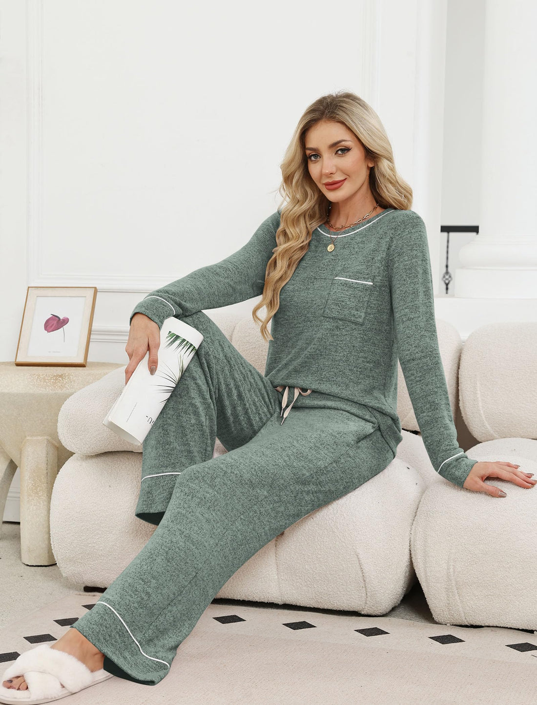 WIHOLL Pajamas for Women Set Soft Pjs Long Sleeve Two Piece Lounge Sets