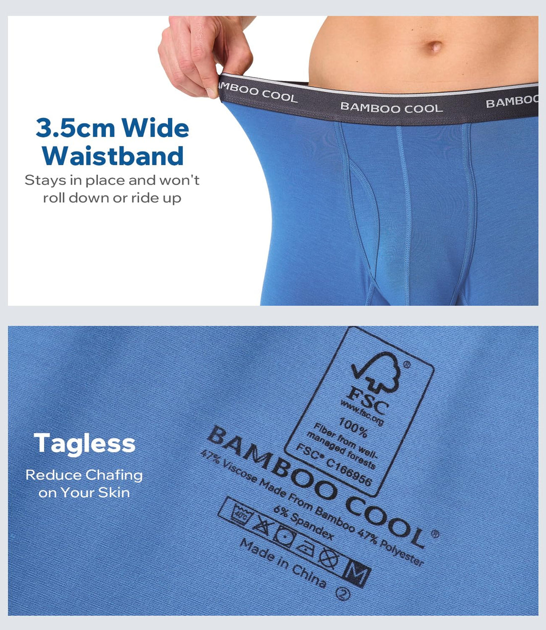 BAMBOO COOL Ultra Soft Mens Underwear Boxer Briefs 6-Pack | Bamboo Fabric‌,No Ride Up,More Breathable Than Cotton