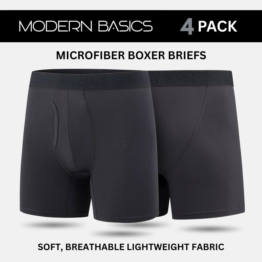 Mens Boxer Briefs, Pack of 4, Microfiber Moisture Wicking Tagless Underwear