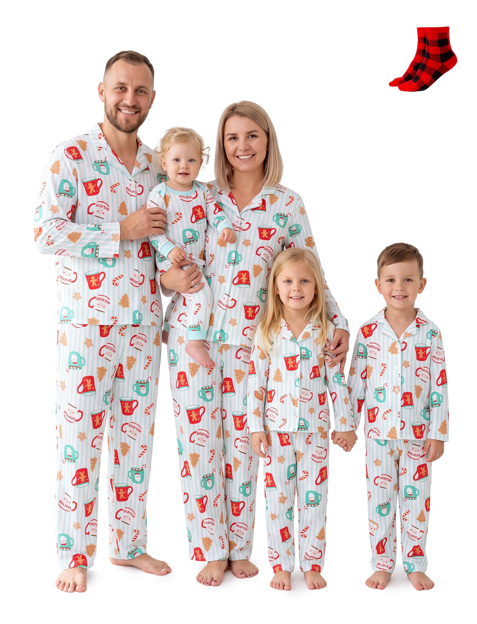 PATPAT Button Down Christmas Pajamas, Button Up Pjs for Family Christmas Party Long Sleeve Lounge Sets