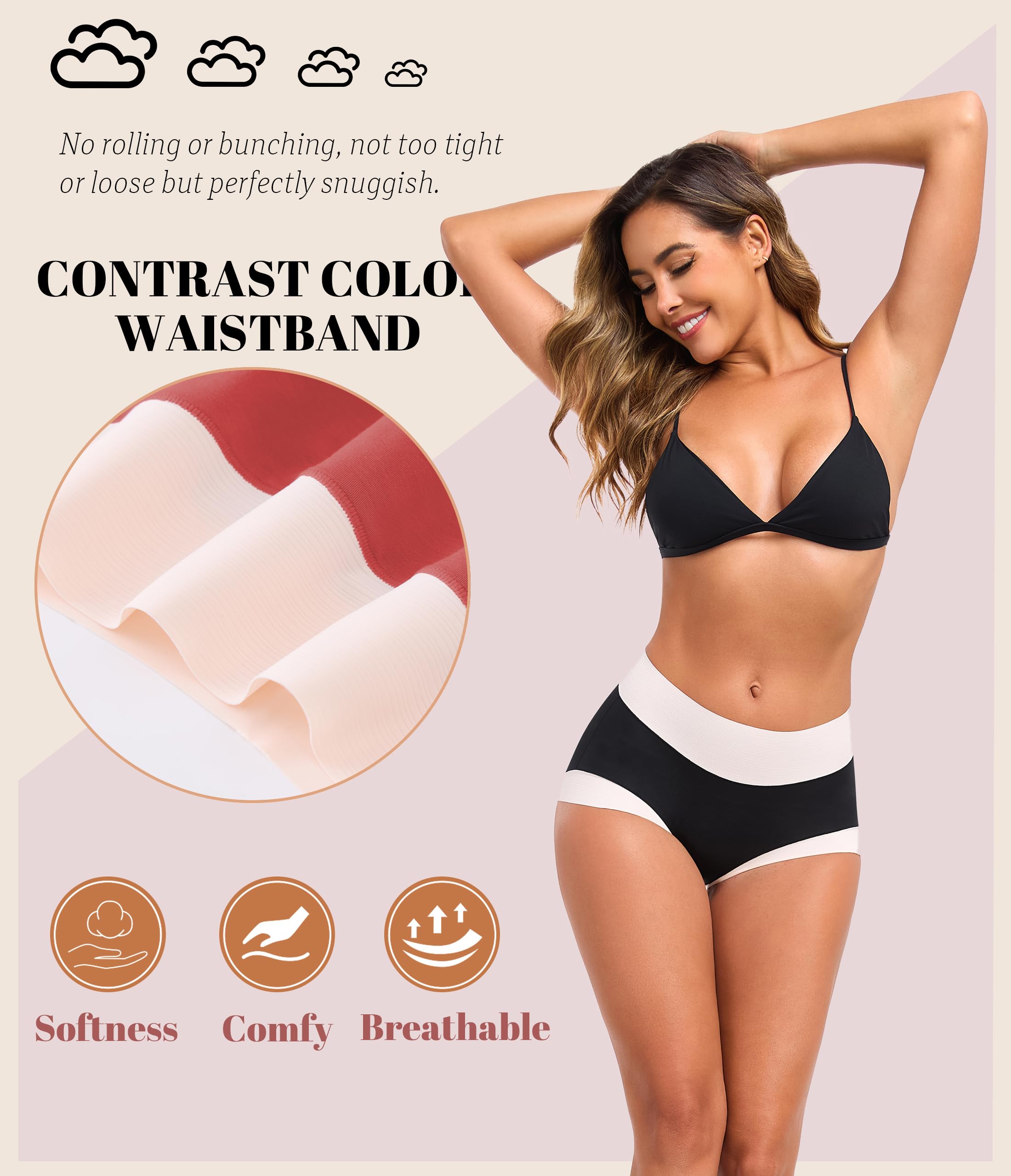 ANLIQI Women's Modal High Waisted Briefs,Soft Breathable Full Coverage Underwear Pack Moisture Wicking Ladies Panties