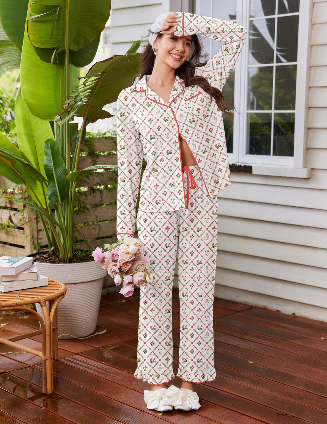 Ekouaer Womens Pajama Sets Long Sleeve Sleepwear Button Down Pjs Loungewear