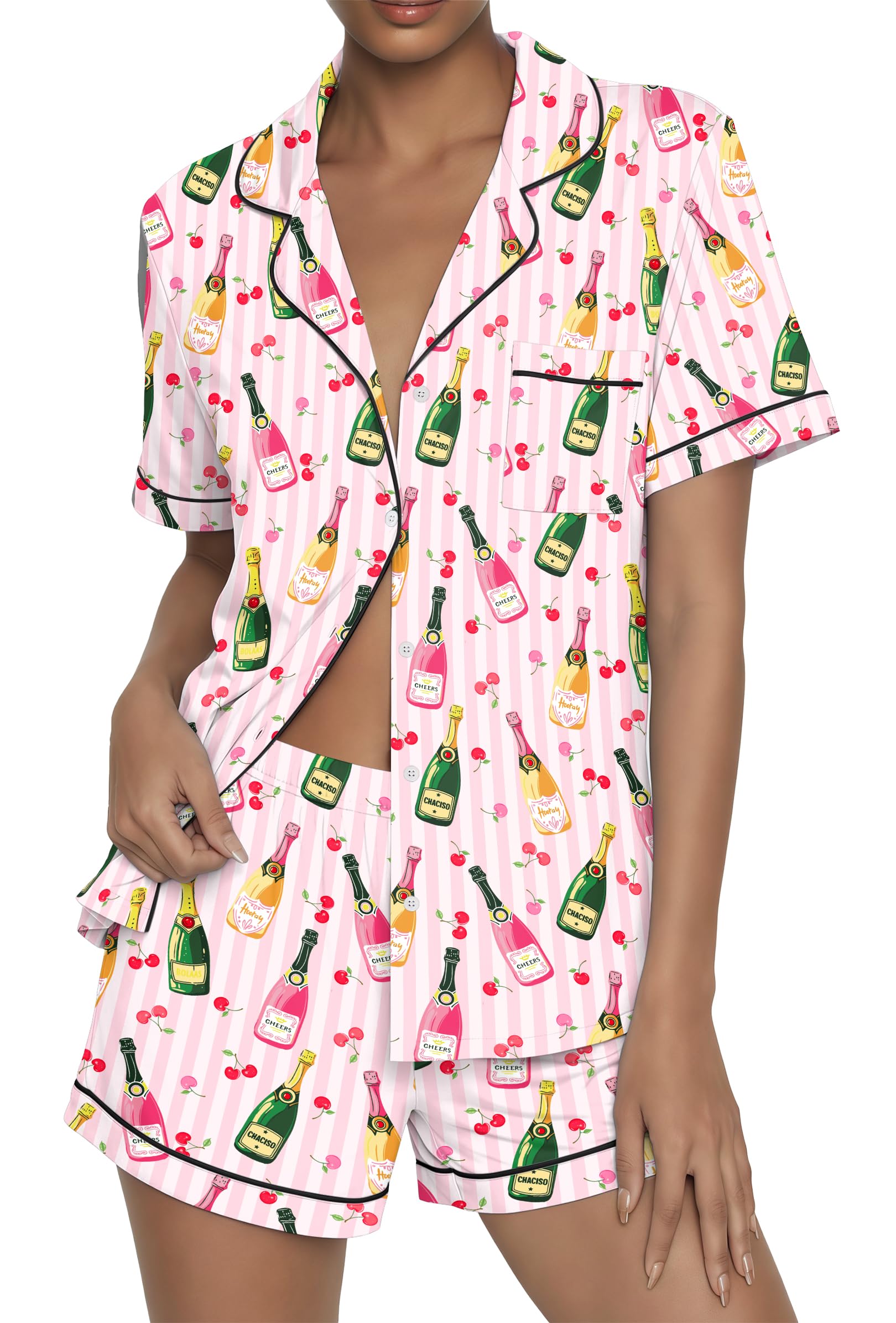 Ekouaer Womens Pajama Sets Button Up Pjs 2 Piece Short Sleeve Sleepwear