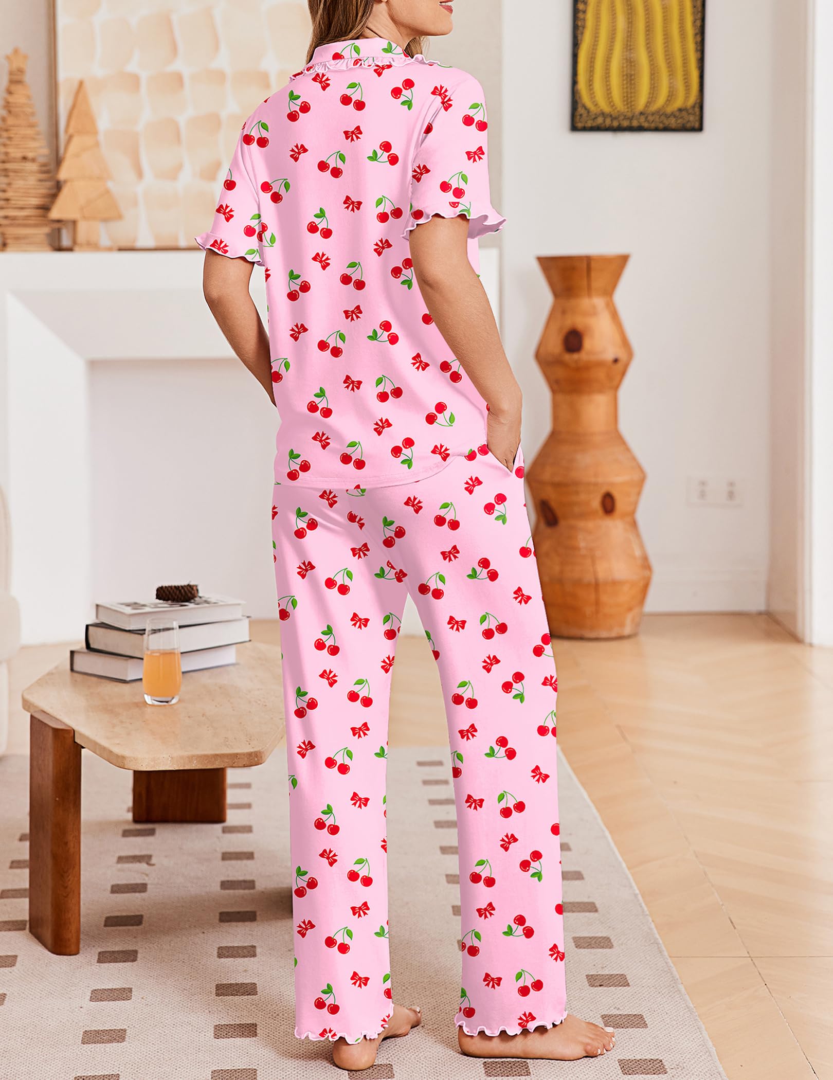 Ekouaer Womens Pajama Sets Short Sleeve Printed PJs Button Down Sleepwear