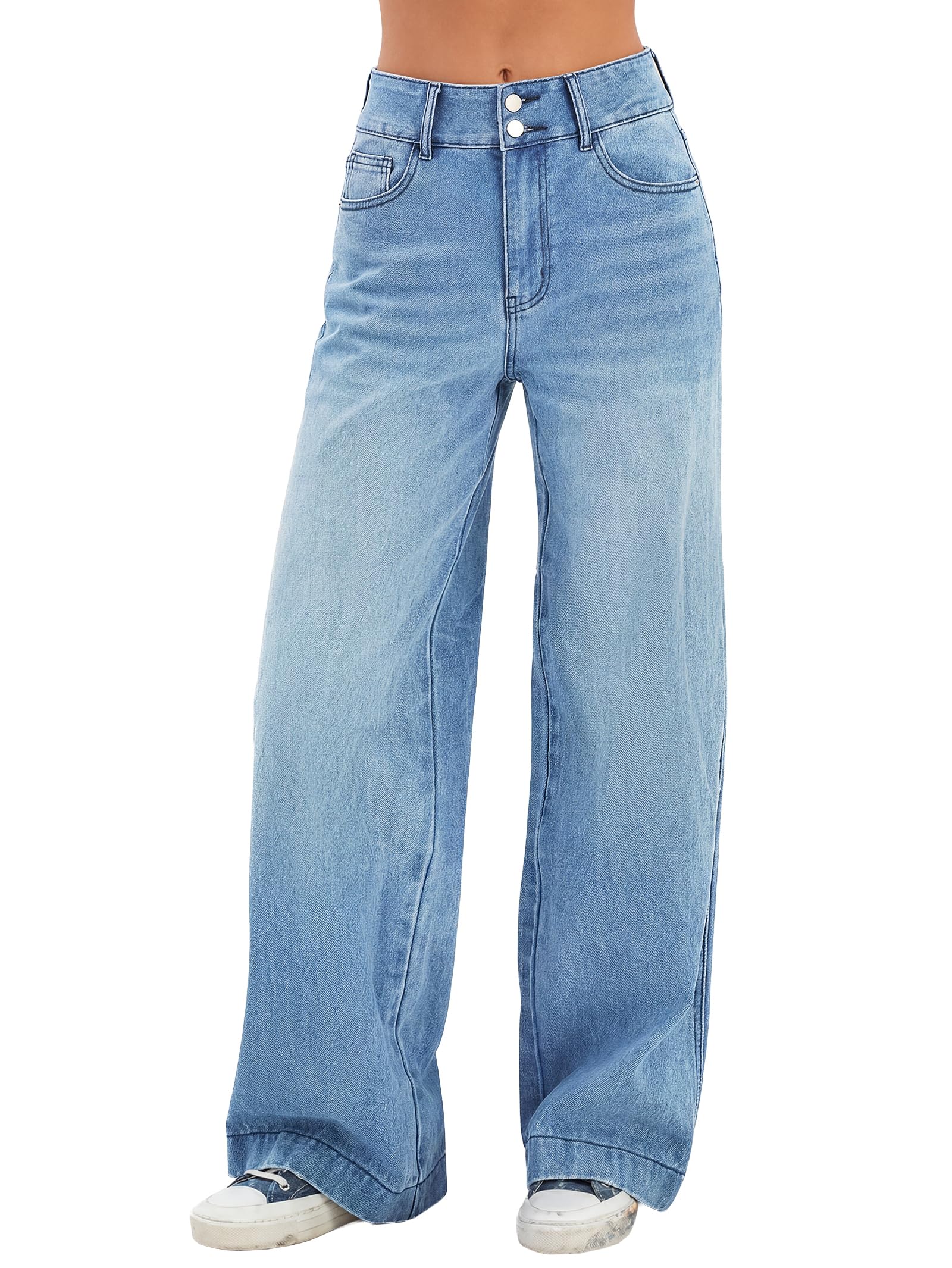 EMMIOL Women's 2026 Wide Leg Jeans Distress High Waist Stretchy Baggy Denim Pants Trousers Clothing