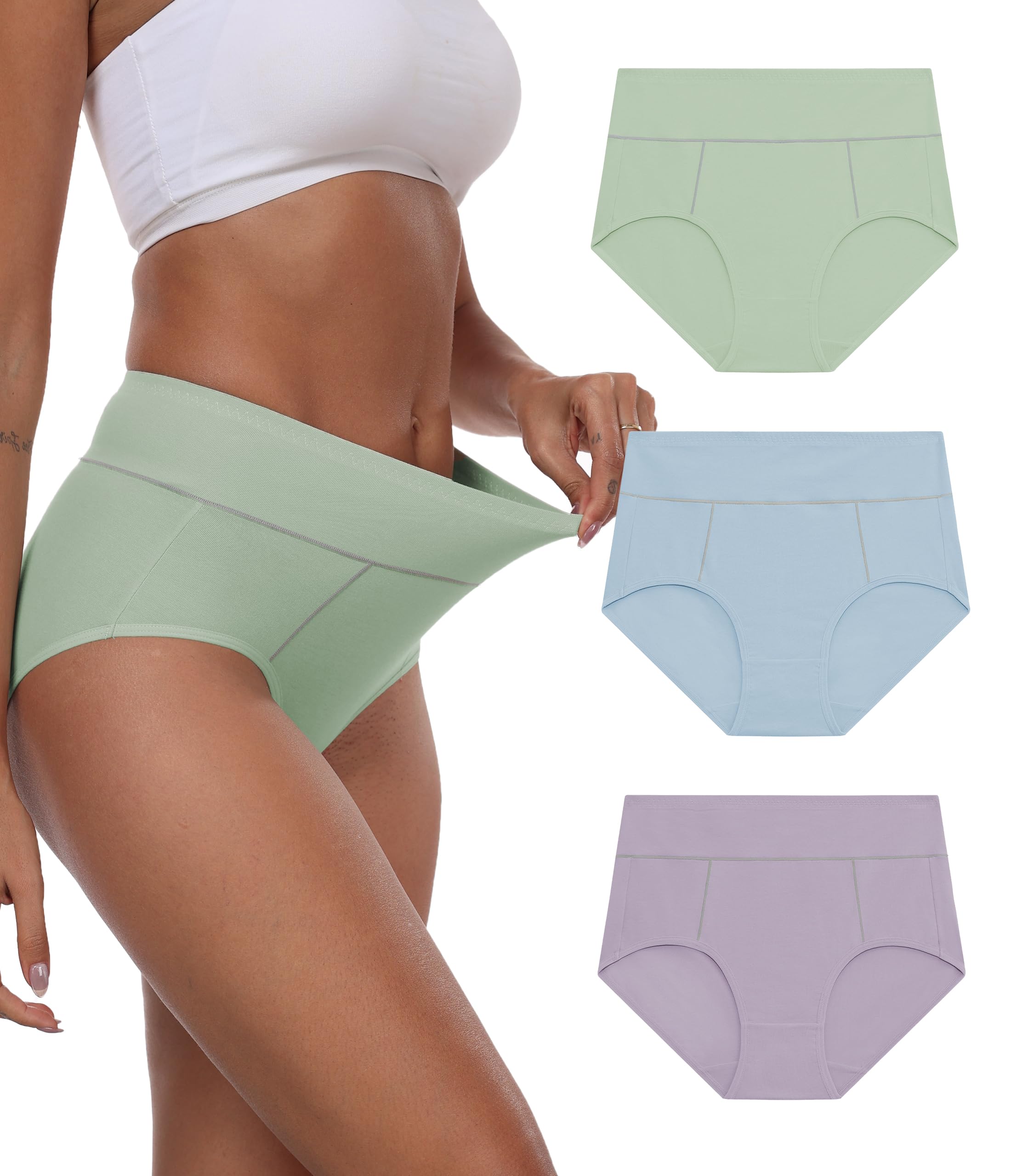ANLIQI Women's Cotton Underwear High Waist Tummy Control Briefs Full Coverage Multipack Breathable Stretch Ladies Panties