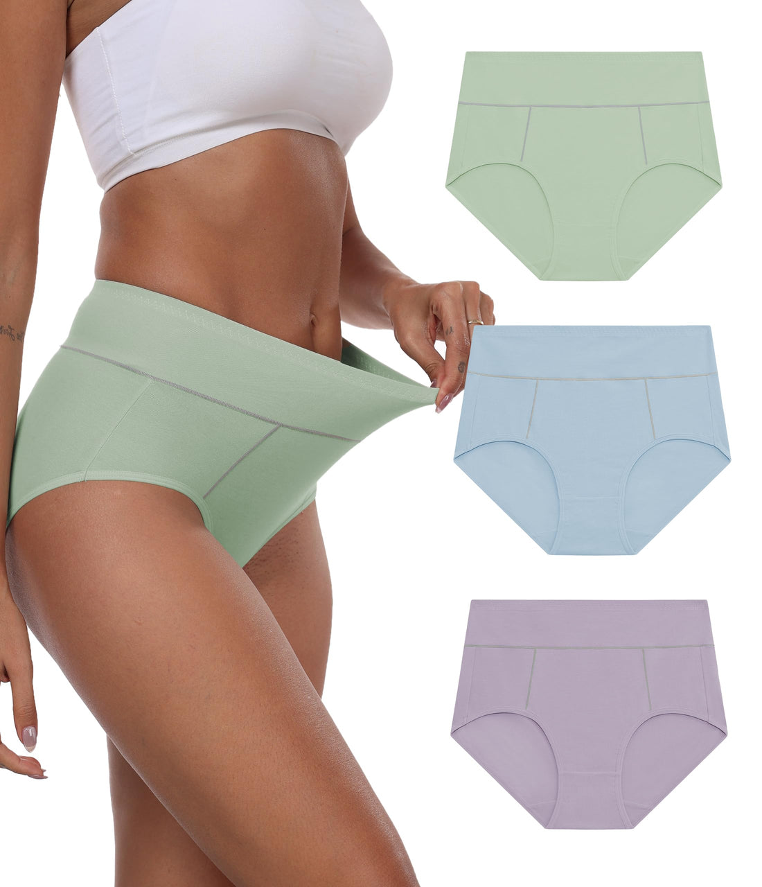 ANLIQI Women's Cotton Underwear High Waist Tummy Control Briefs Full Coverage Multipack Breathable Stretch Ladies Panties