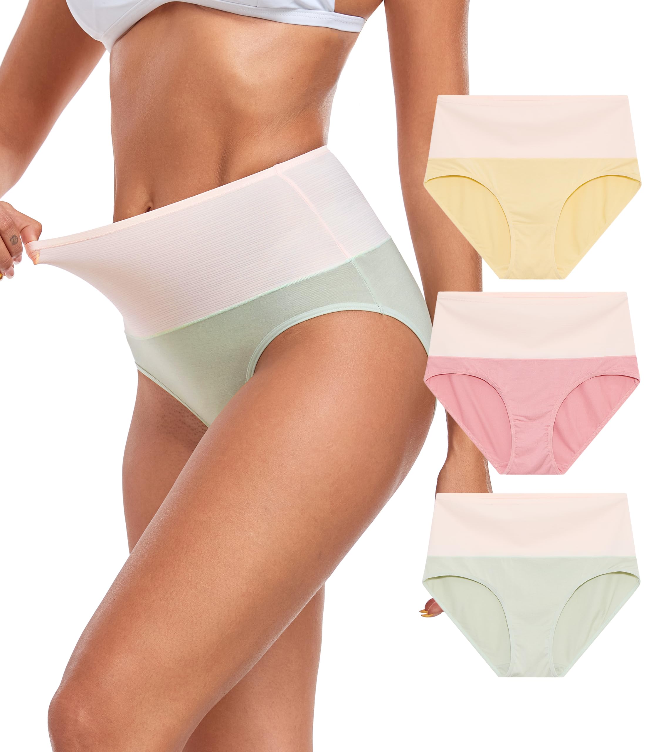 ANLIQI Women's Modal Underwear High Waisted Full Coverage Briefs Soft Stretch Breathable Ladies Hipster Panties Multipack