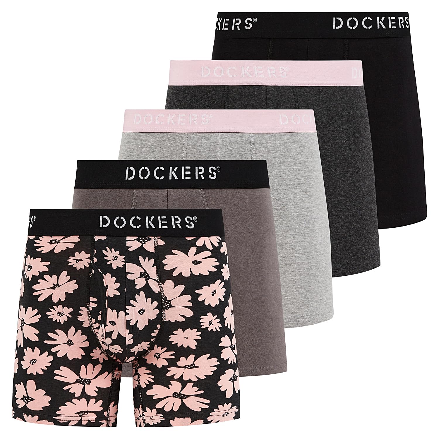 DOCKERS Mens Boxer Briefs Breathable Cotton Underwear for Men Pack of 5