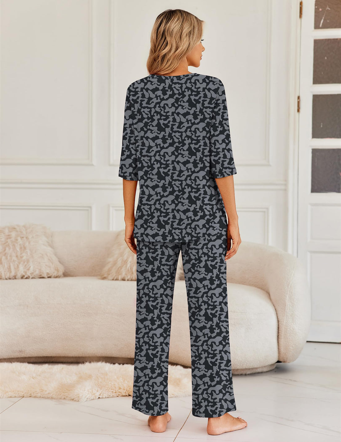Ekouaer Womens Pajamas Set 2 Piece 3/4 Sleeve Tops Long Pants Pj Set