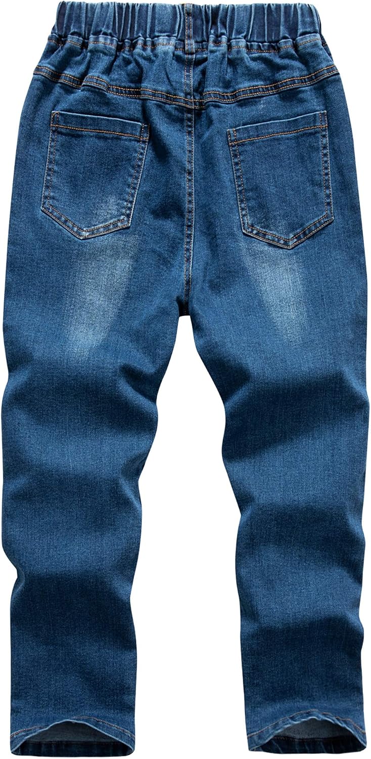 Boys' Blue Denim Jeans Elastic Waist Cotton Pants for Kids
