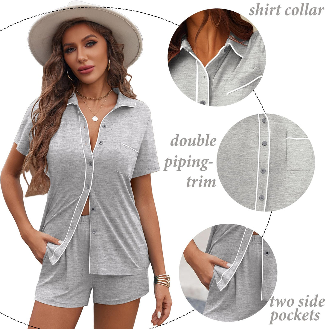 Ekouaer Womens Pajama Sets Button Down Lounge Set 2 Piece Pjs Sets
