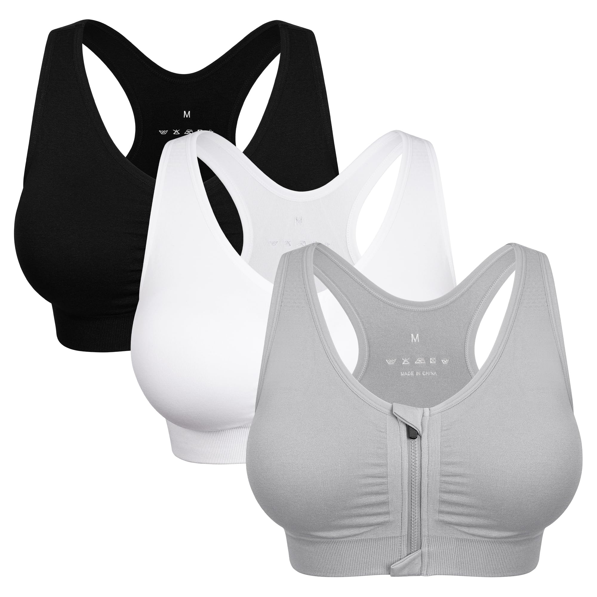 Women's Zip Front Sports Bra Wireless Post-Surgery Bra Workout Sports Bras | Zipper Front Closure, Surgical Mastectomy Bra, Post Op, Compression, Comfort, Medium Support, Active, Yoga, Removable Pads