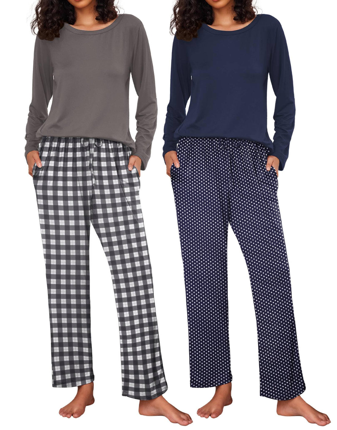 Ekouaer Women's 2 Pack Pajama Sets Long Sleeve Lounge Set Soft Comfy Pjs