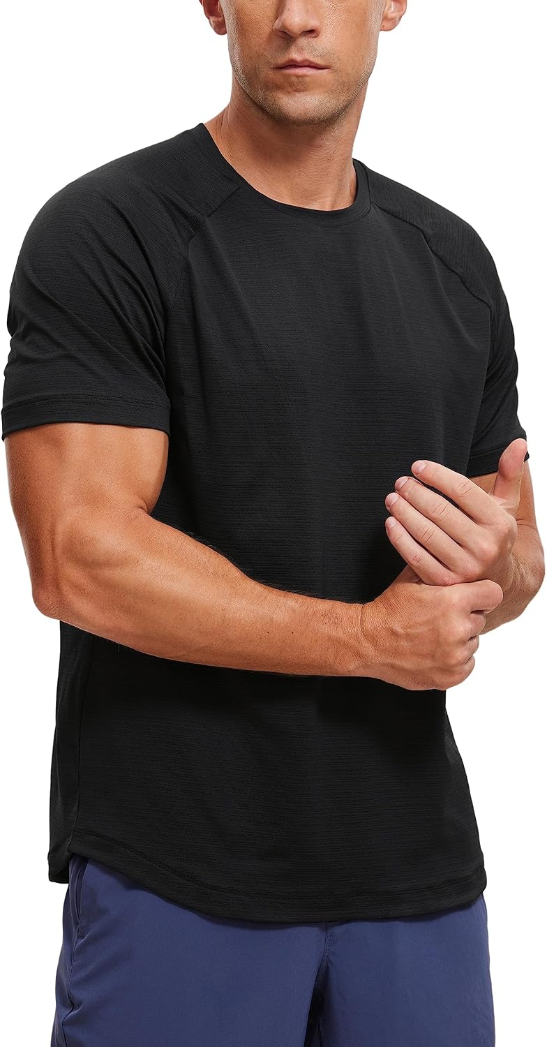CRZ YOGA Breathable Texture Crewneck T-Shirts | Workout, Quick Dry, Lightweight, Classic Fit, Round Scallop Back, Short Sleeve Shirts for Men