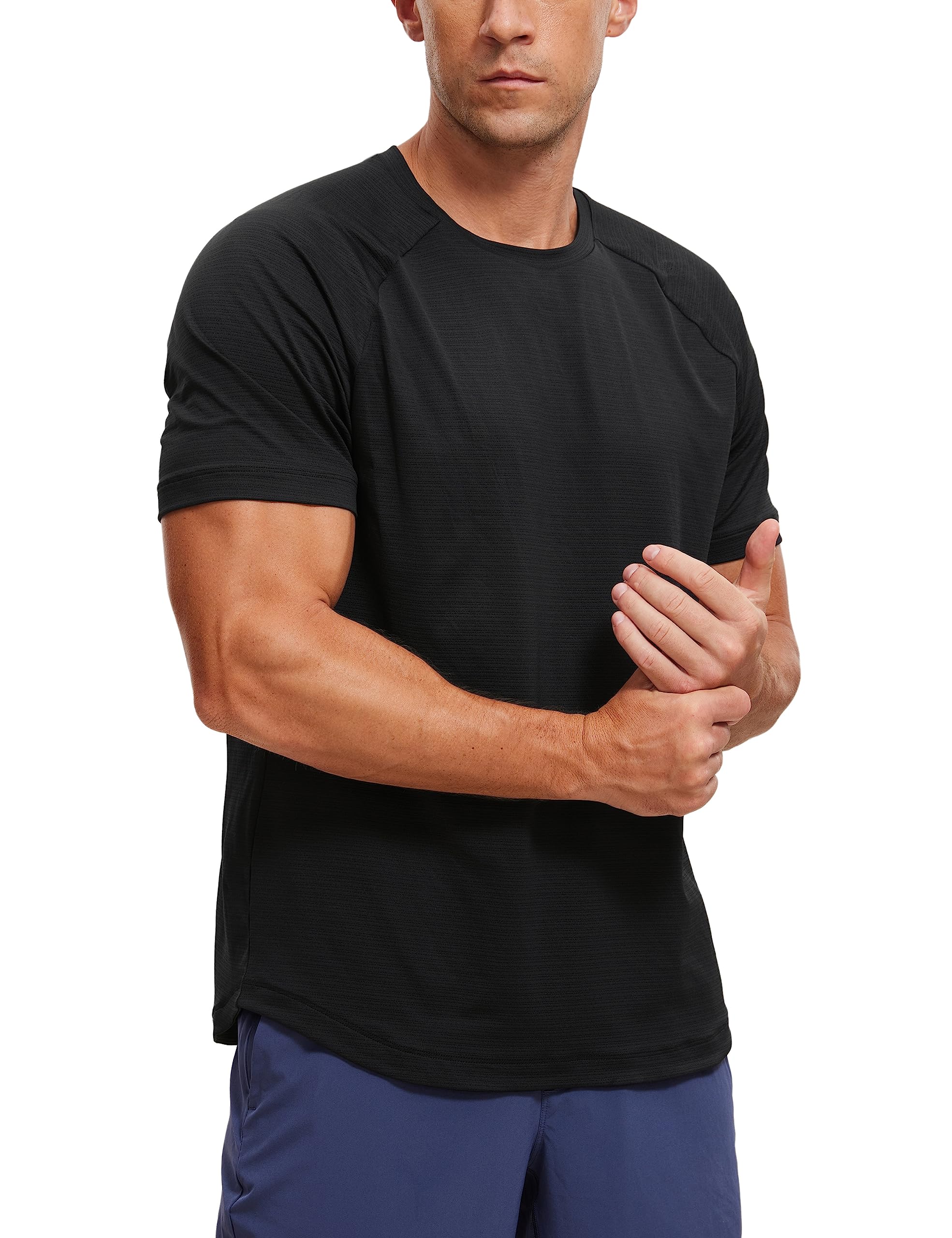 CRZ YOGA Breathable Texture Crewneck T-Shirts | Workout, Quick Dry, Lightweight, Classic Fit, Round Scallop Back, Short Sleeve Shirts for Men