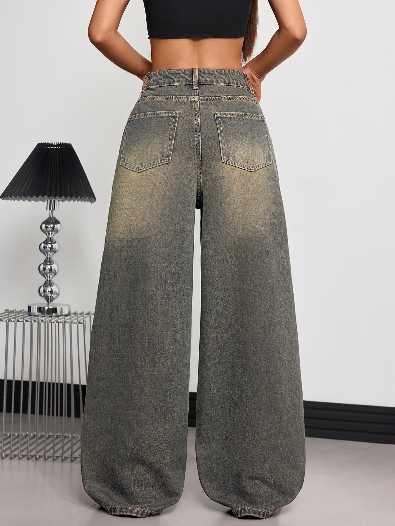 Womens Baggy Jeans Wide Leg Denim Pants Y2k 90s Vintage Hip Hop Loose Long Trousers Streetwear